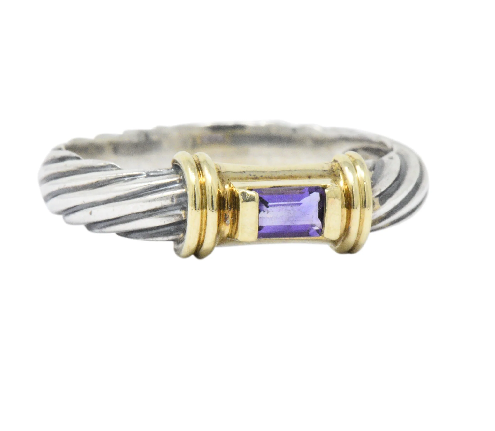 David Yurman Amethyst 14 Karat Gold Sterling Silver Metro Ring - Image 7