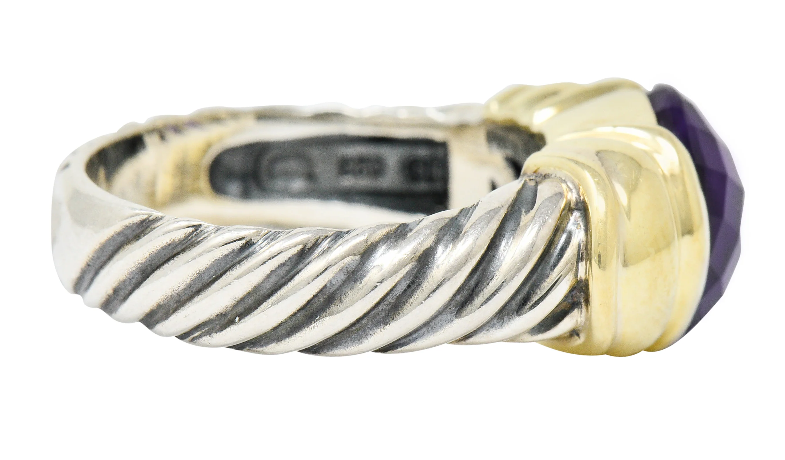 David Yurman Amethyst 18 Karat Gold Silver Capri Ring - Image 3
