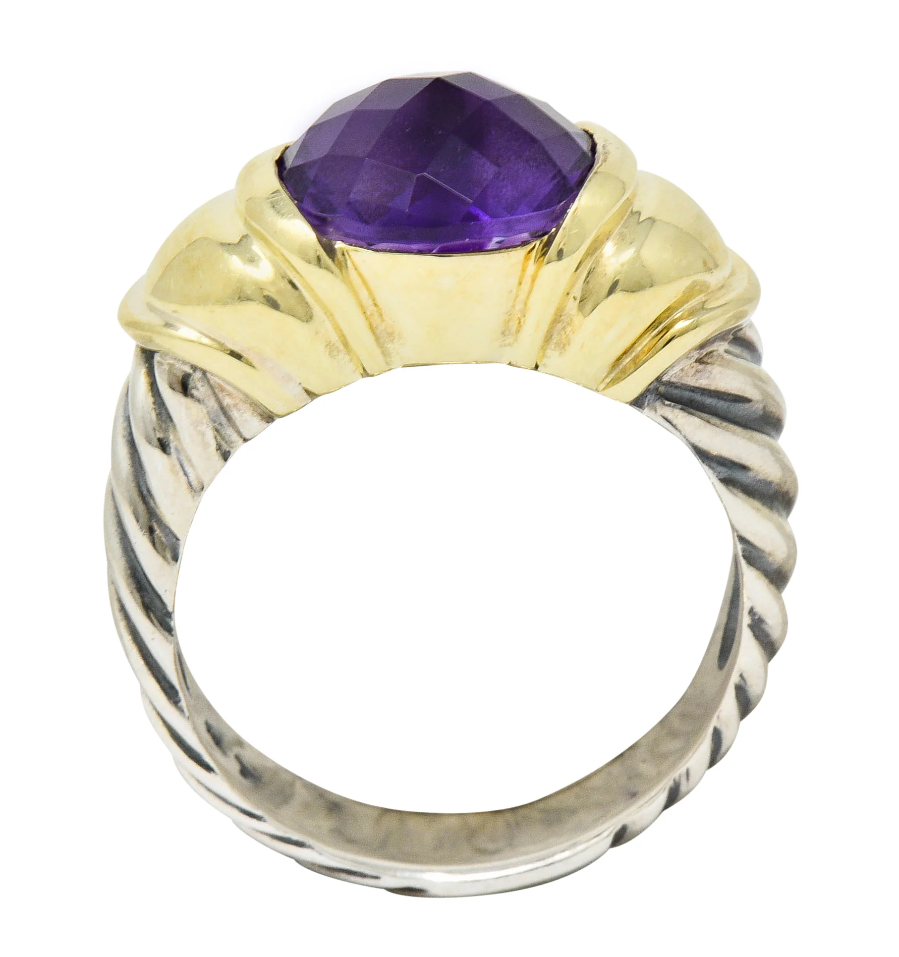 David Yurman Amethyst 18 Karat Gold Silver Capri Ring - Image 7
