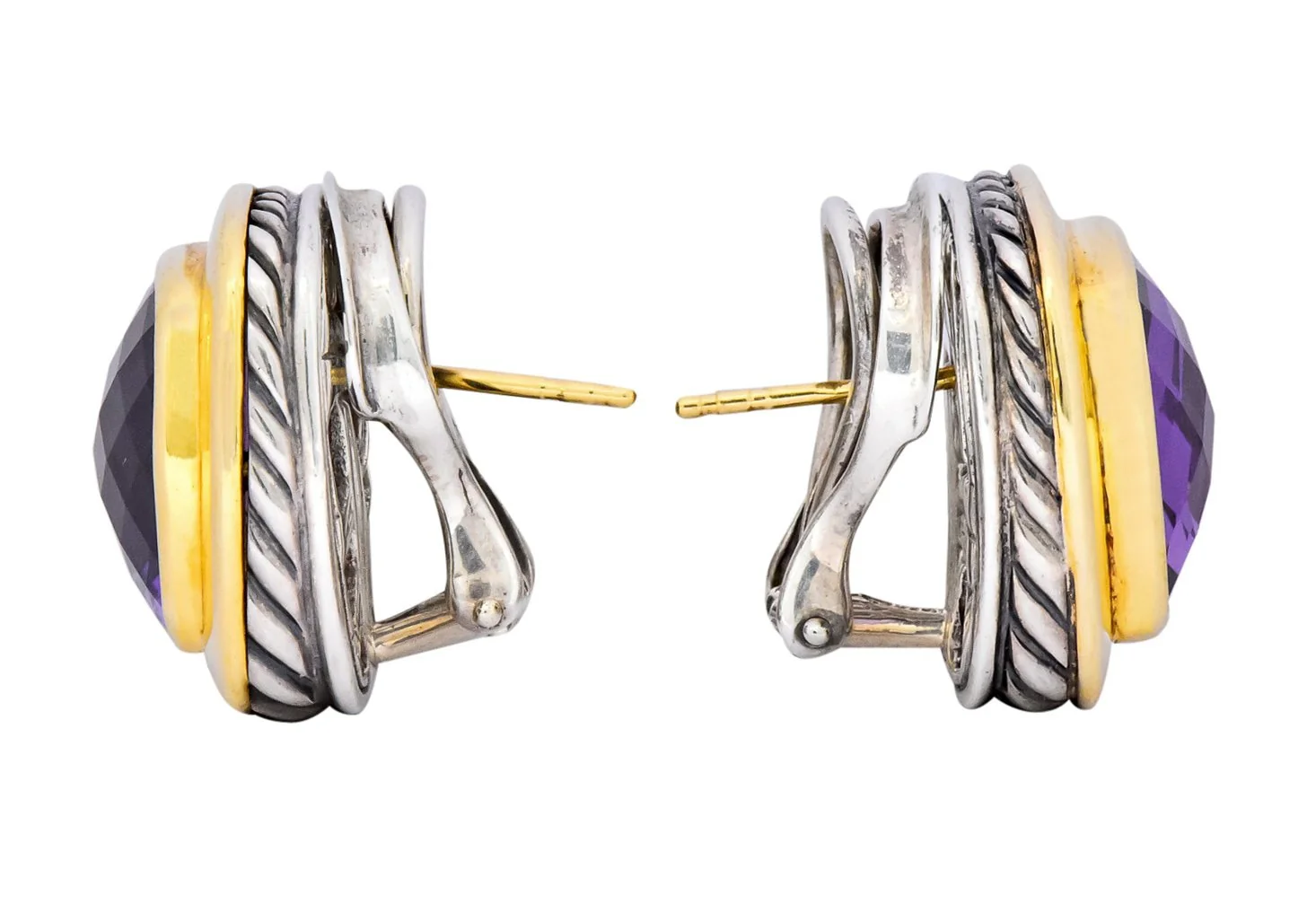 David Yurman Amethyst 18 Karat Gold Sterling Silver Earrings - Image 4