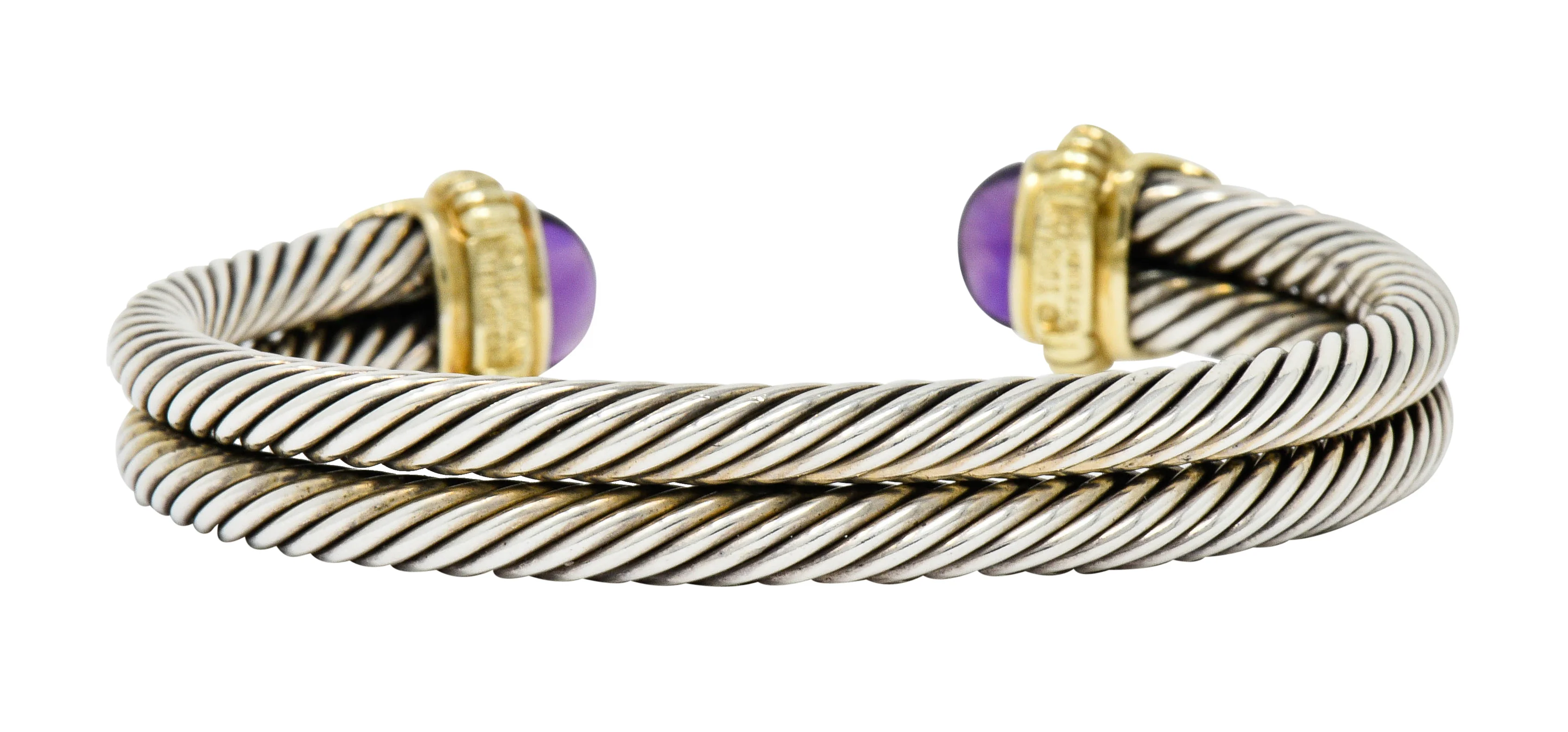 David Yurman Amethyst Chrysoprase 14 Karat Gold Sterling Silver Cable Cuff - Image 5