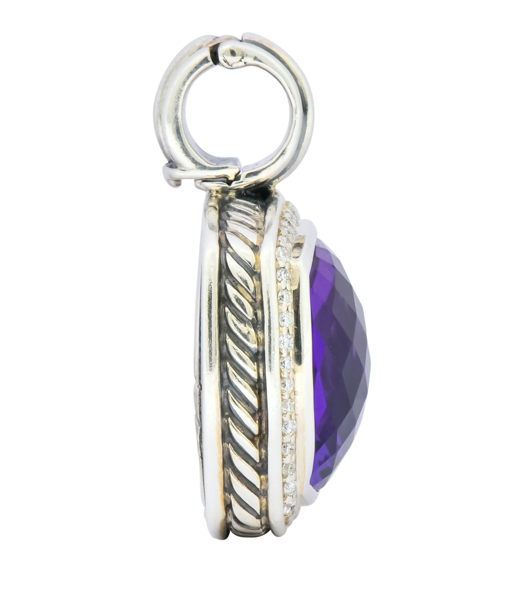 David Yurman Amethyst Diamond Sterling Silver Albion Enhancer Pendant - Image 4