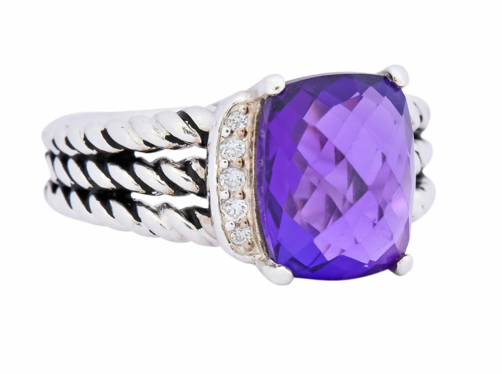 David Yurman Amethyst Diamond Sterling Silver Wheaton Ring - Image 3