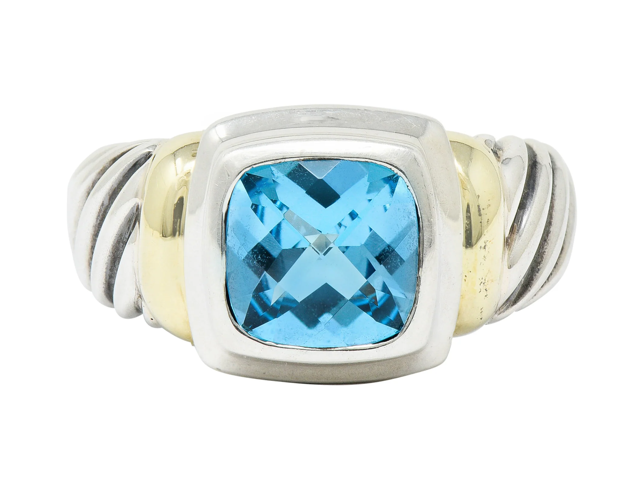 David Yurman Blue Topaz 14 Karat Gold Silver Noblesse Ring