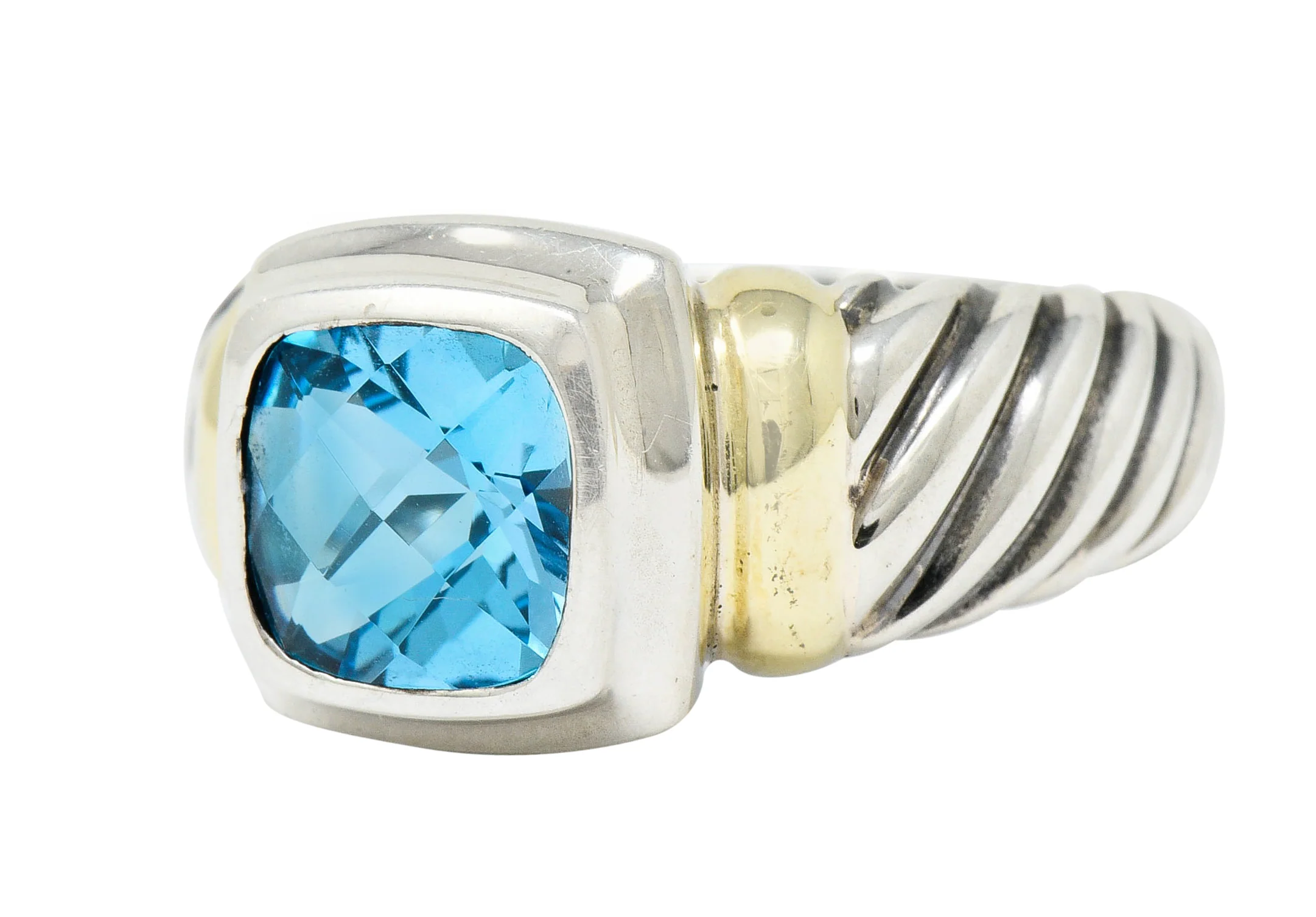 David Yurman Blue Topaz 14 Karat Gold Silver Noblesse Ring - Image 6