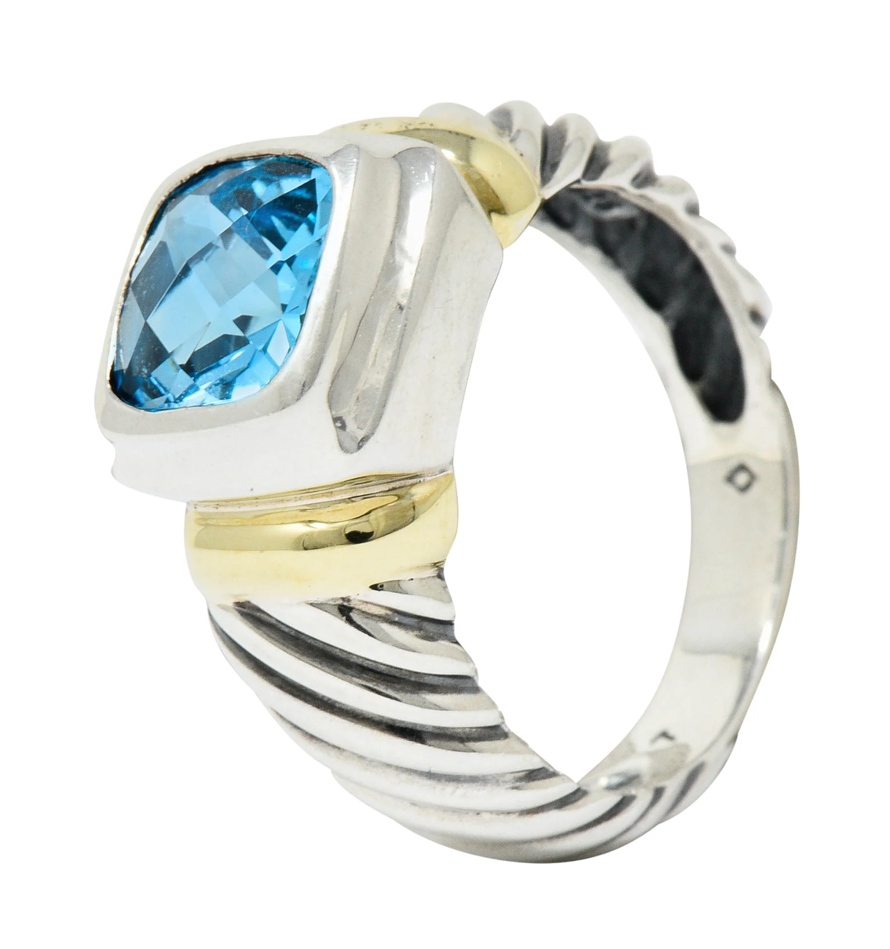 David Yurman Blue Topaz 14 Karat Gold Silver Noblesse Ring - Image 8
