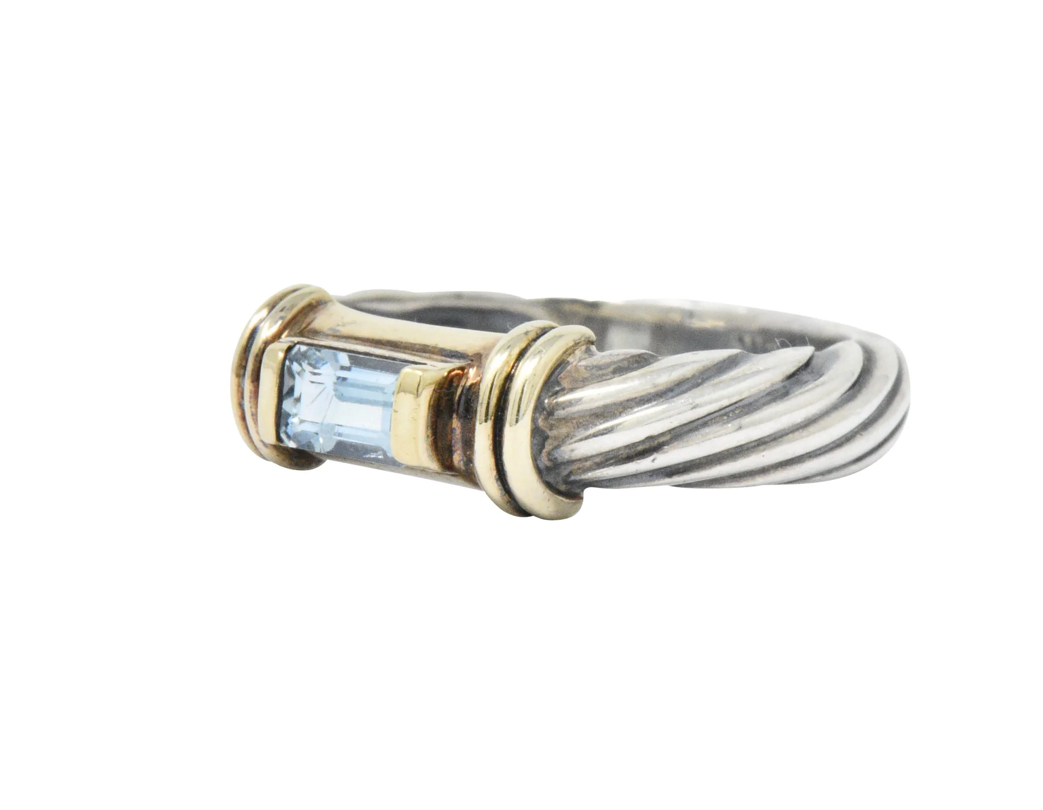 David Yurman Blue Topaz 14 Karat Gold Sterling Silver Metro Ring - Image 2
