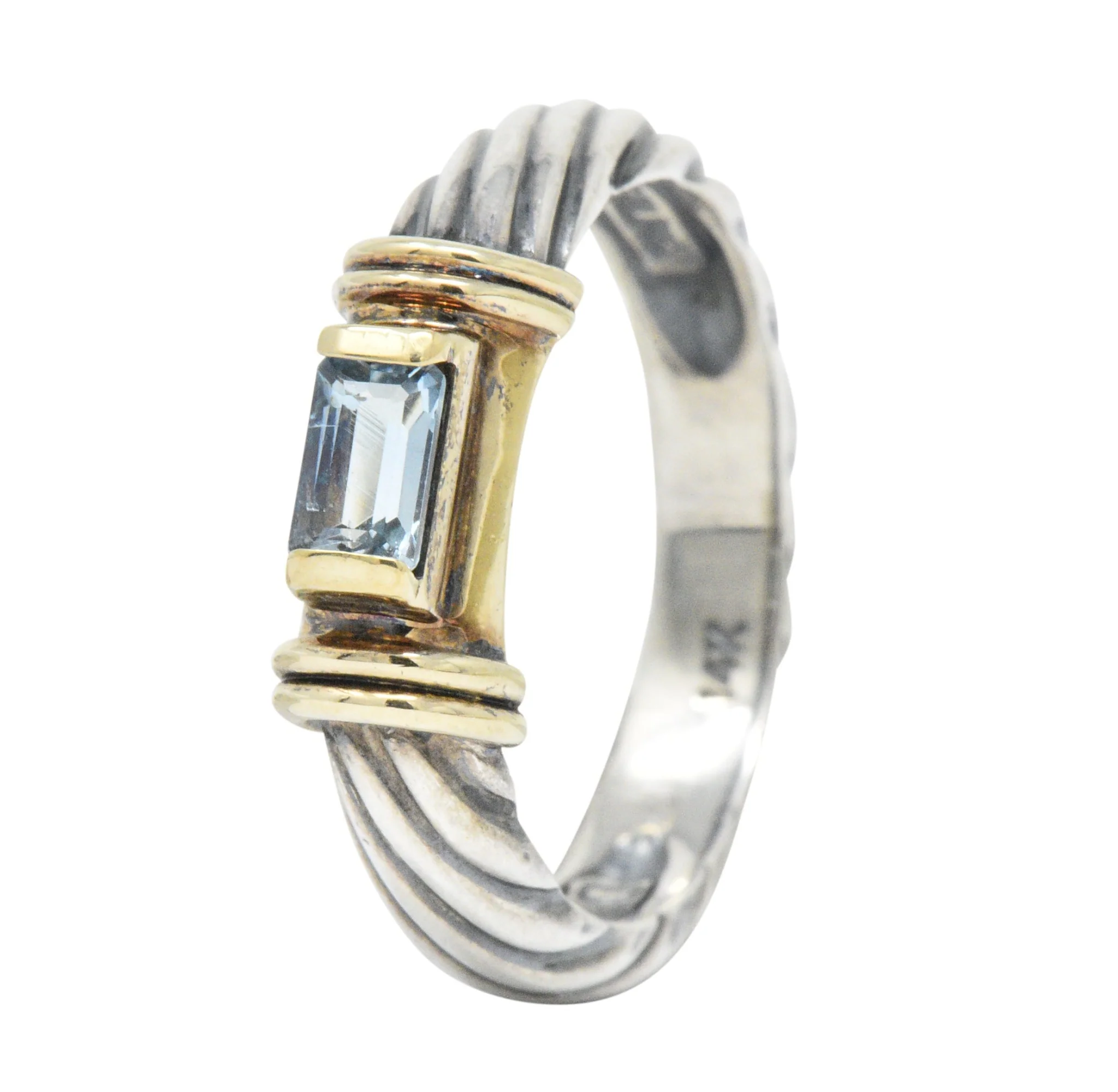 David Yurman Blue Topaz 14 Karat Gold Sterling Silver Metro Ring - Image 3