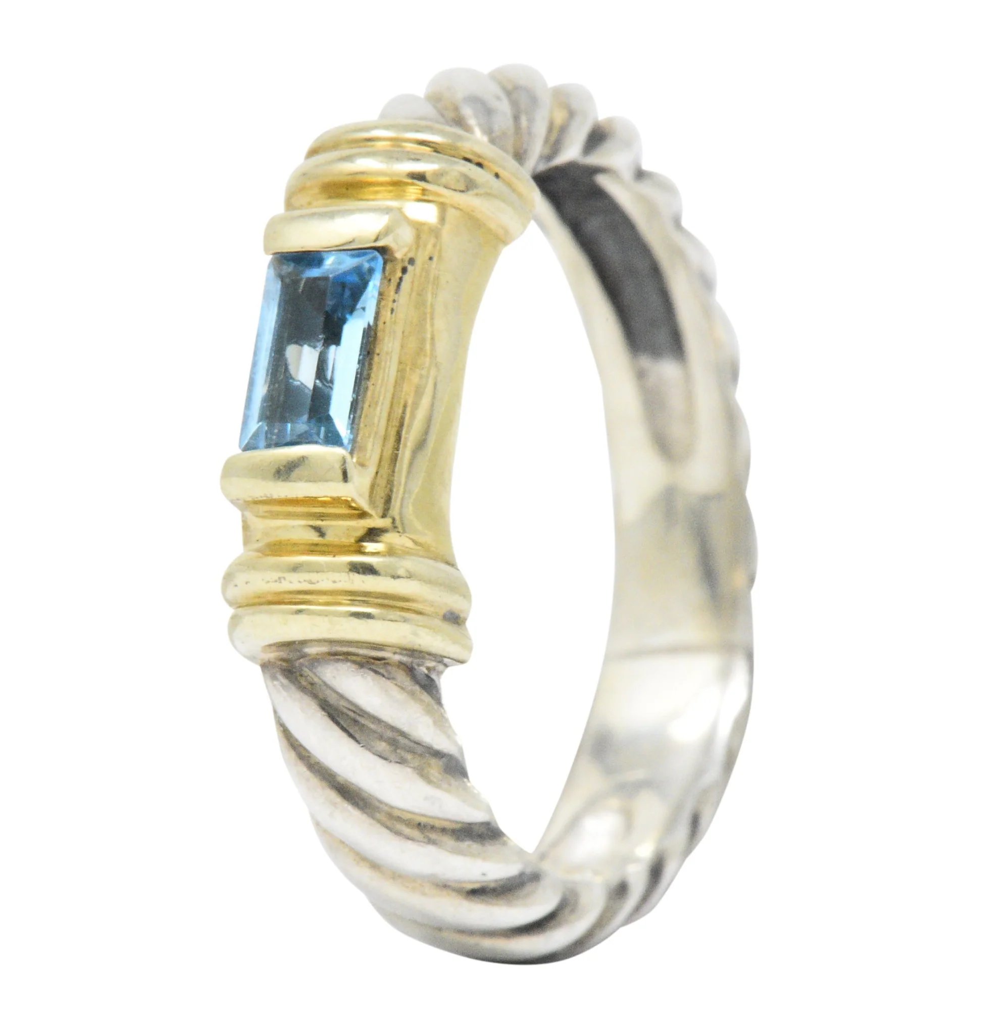 David Yurman Blue Topaz 14 Karat Gold Sterling Silver Metro Ring - Image 3