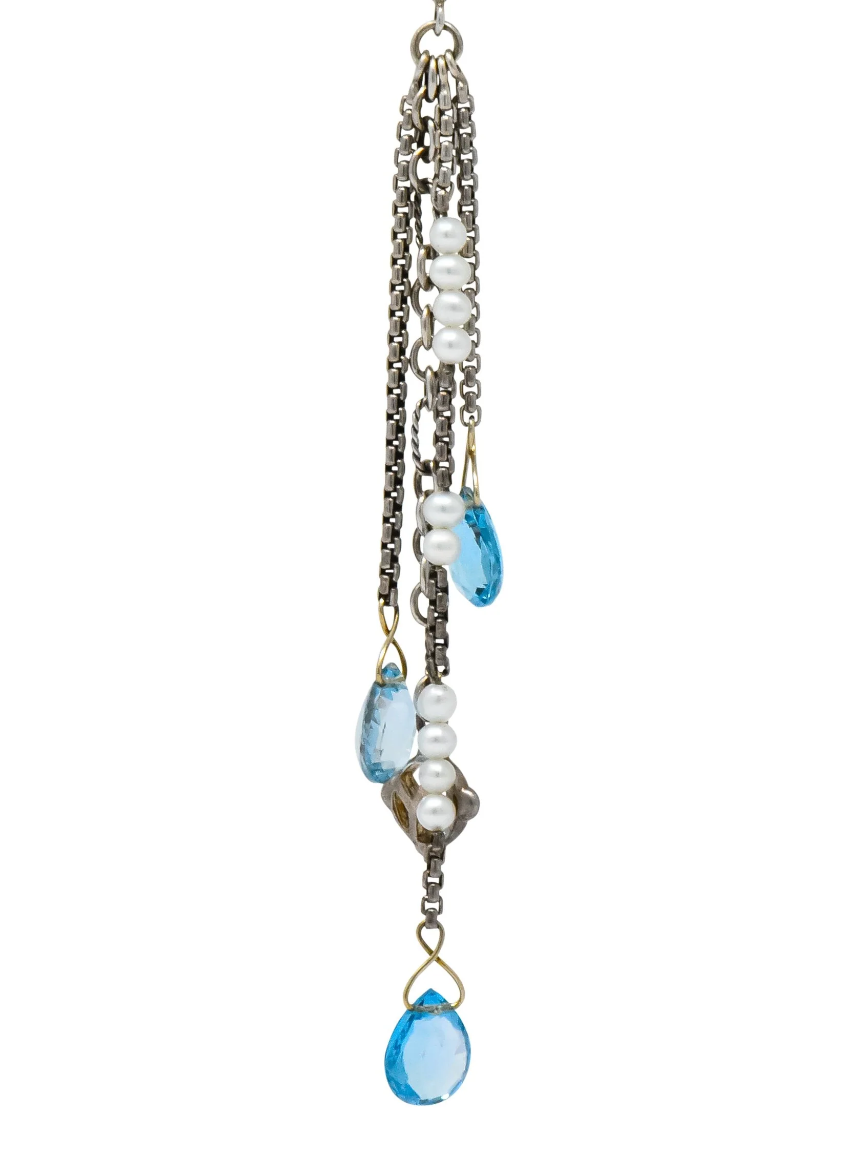David Yurman Blue Topaz Diamond Pearl Sterling Silver Confetti Tassel Earrings - Image 5