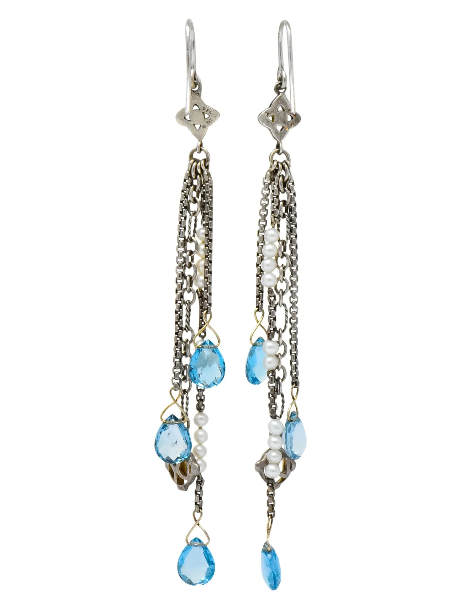 David Yurman Blue Topaz Diamond Pearl Sterling Silver Confetti Tassel Earrings - Image 6
