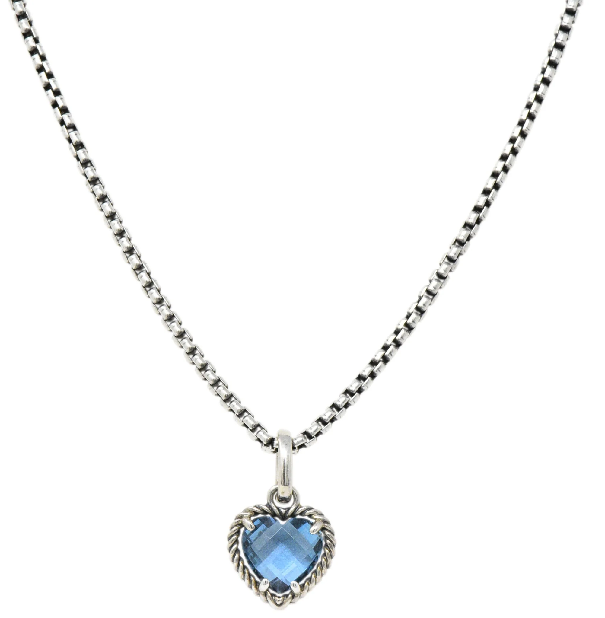 David Yurman Blue Topaz Heart Sterling Silver Pendant Necklace - Image 7
