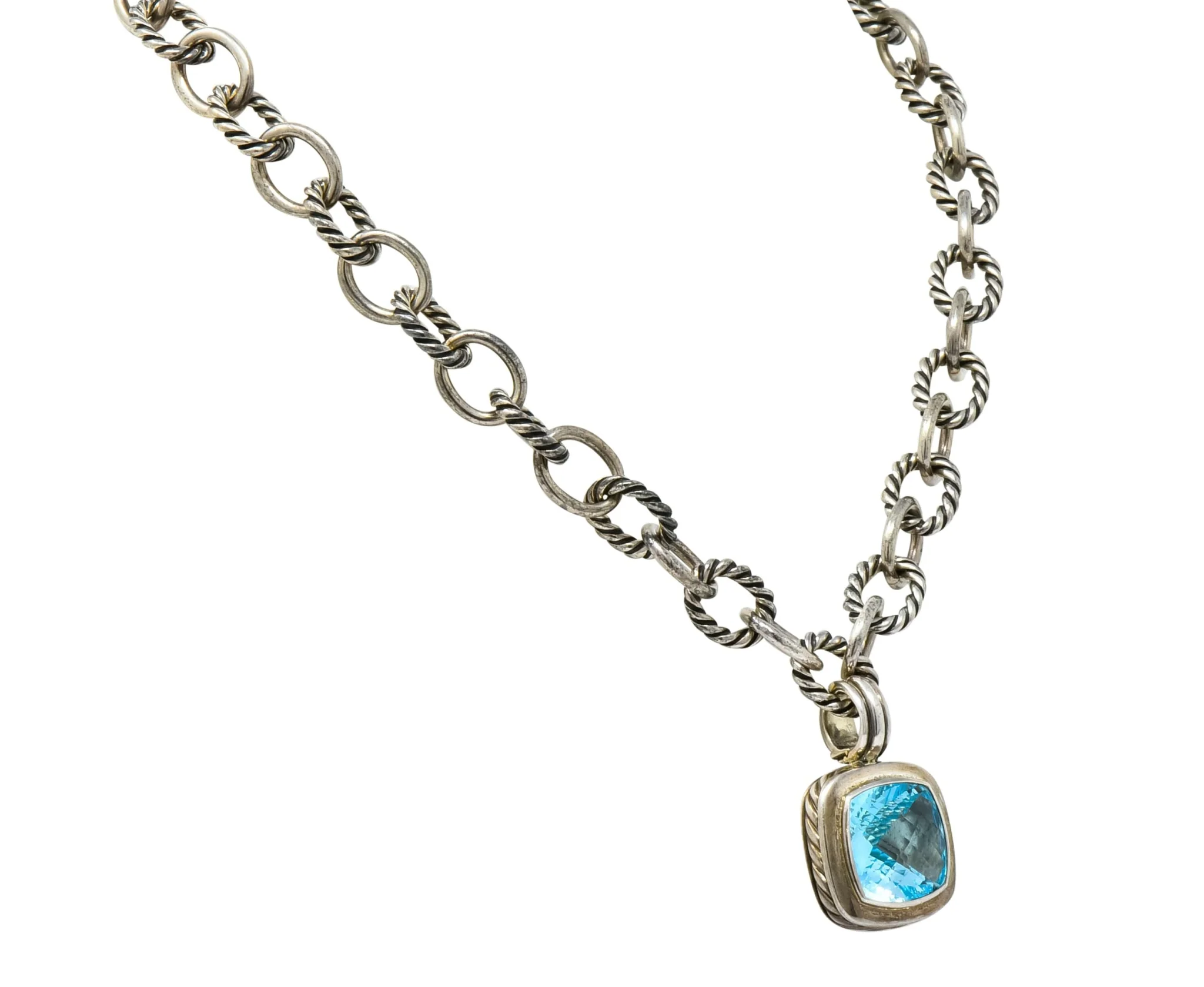 David Yurman Blue Topaz Sterling Silver Albion Enhancer Linked Necklace - Image 2