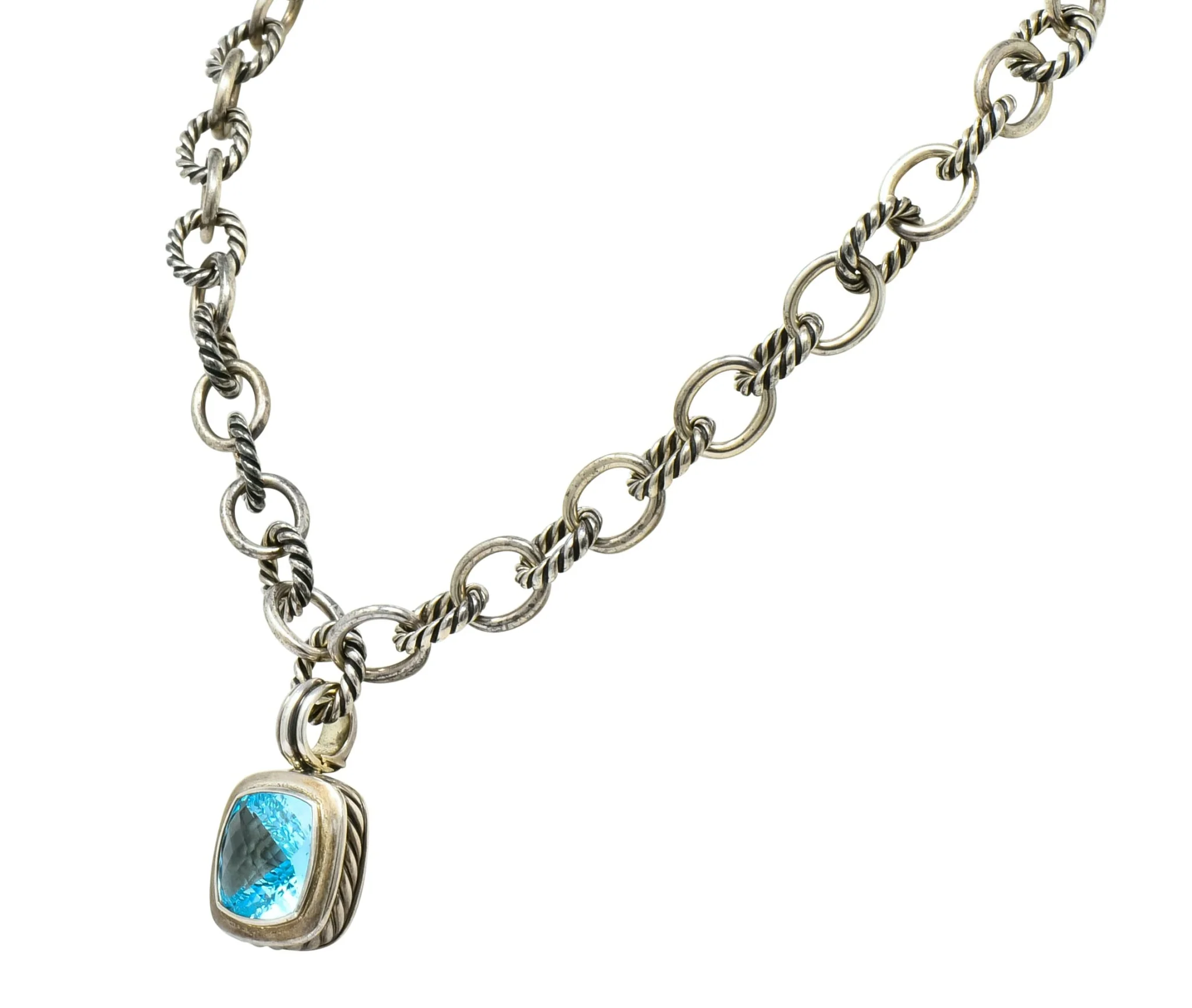 David Yurman Blue Topaz Sterling Silver Albion Enhancer Linked Necklace - Image 3
