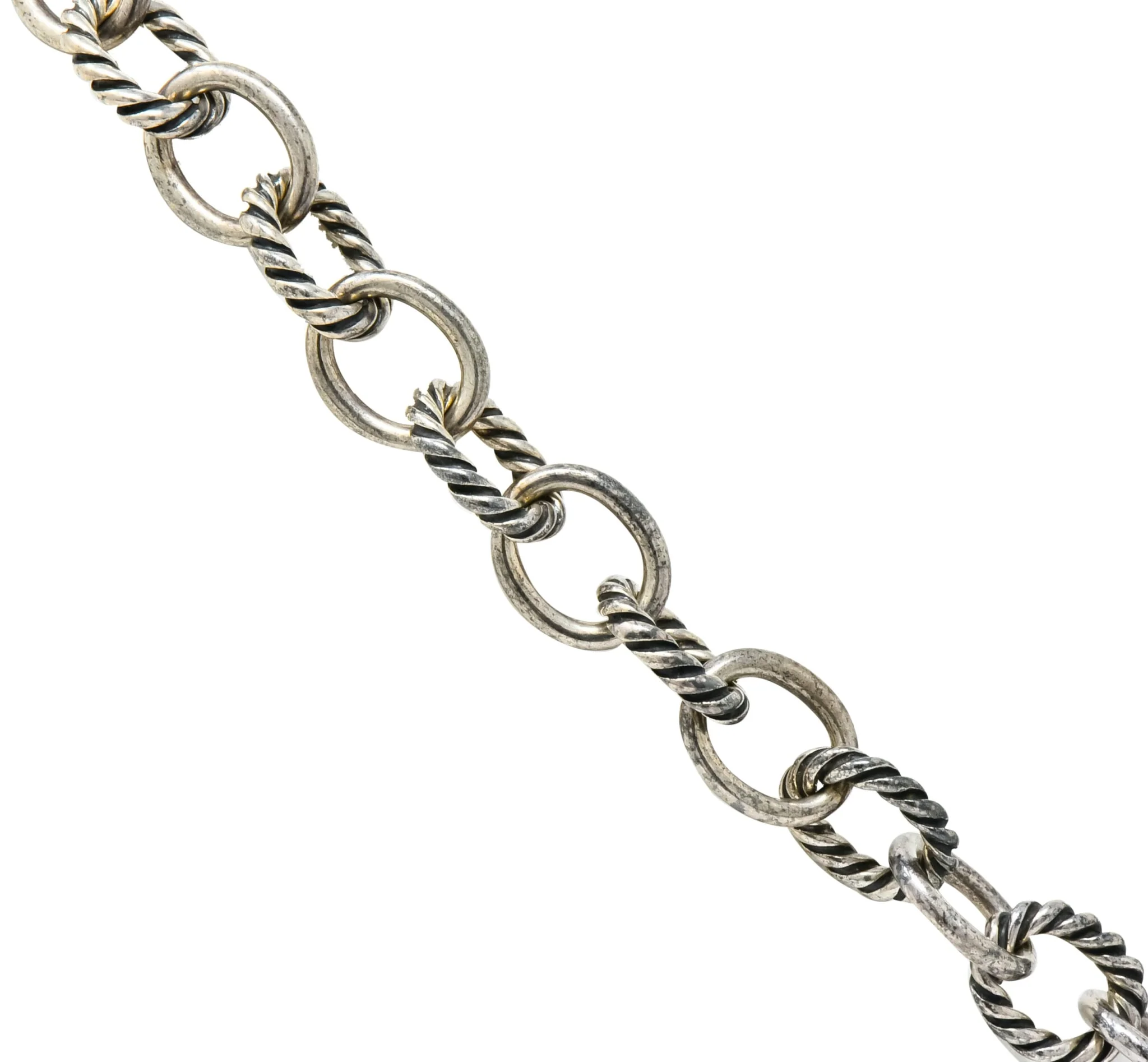 David Yurman Blue Topaz Sterling Silver Albion Enhancer Linked Necklace - Image 4
