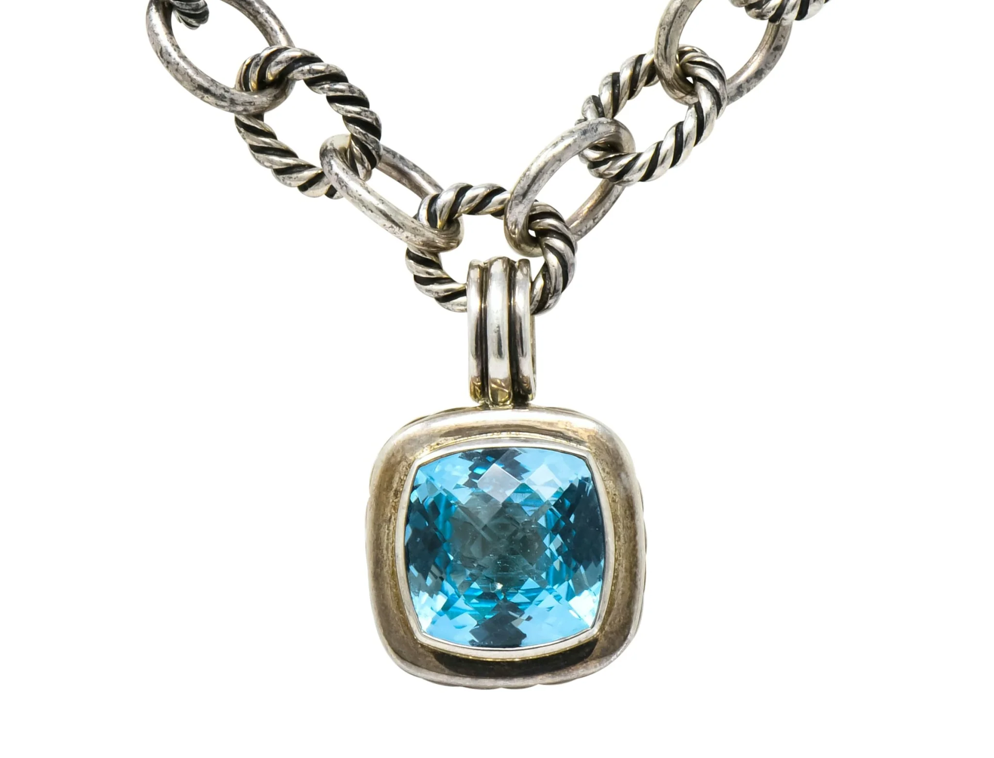 David Yurman Blue Topaz Sterling Silver Albion Enhancer Linked Necklace - Image 5