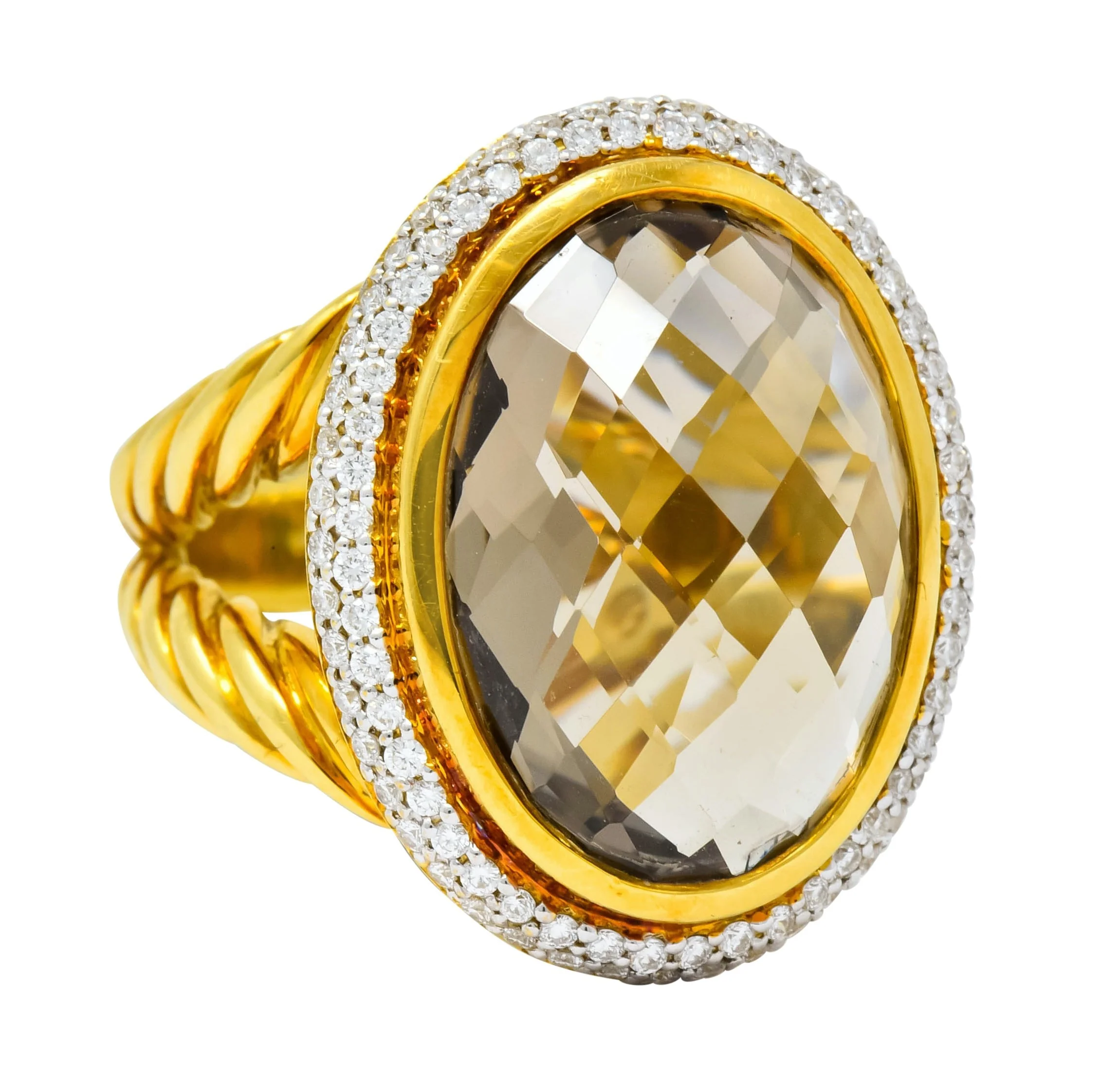 David Yurman Champagne Topaz Diamond 18 Karat Gold Statement Ring - Image 2