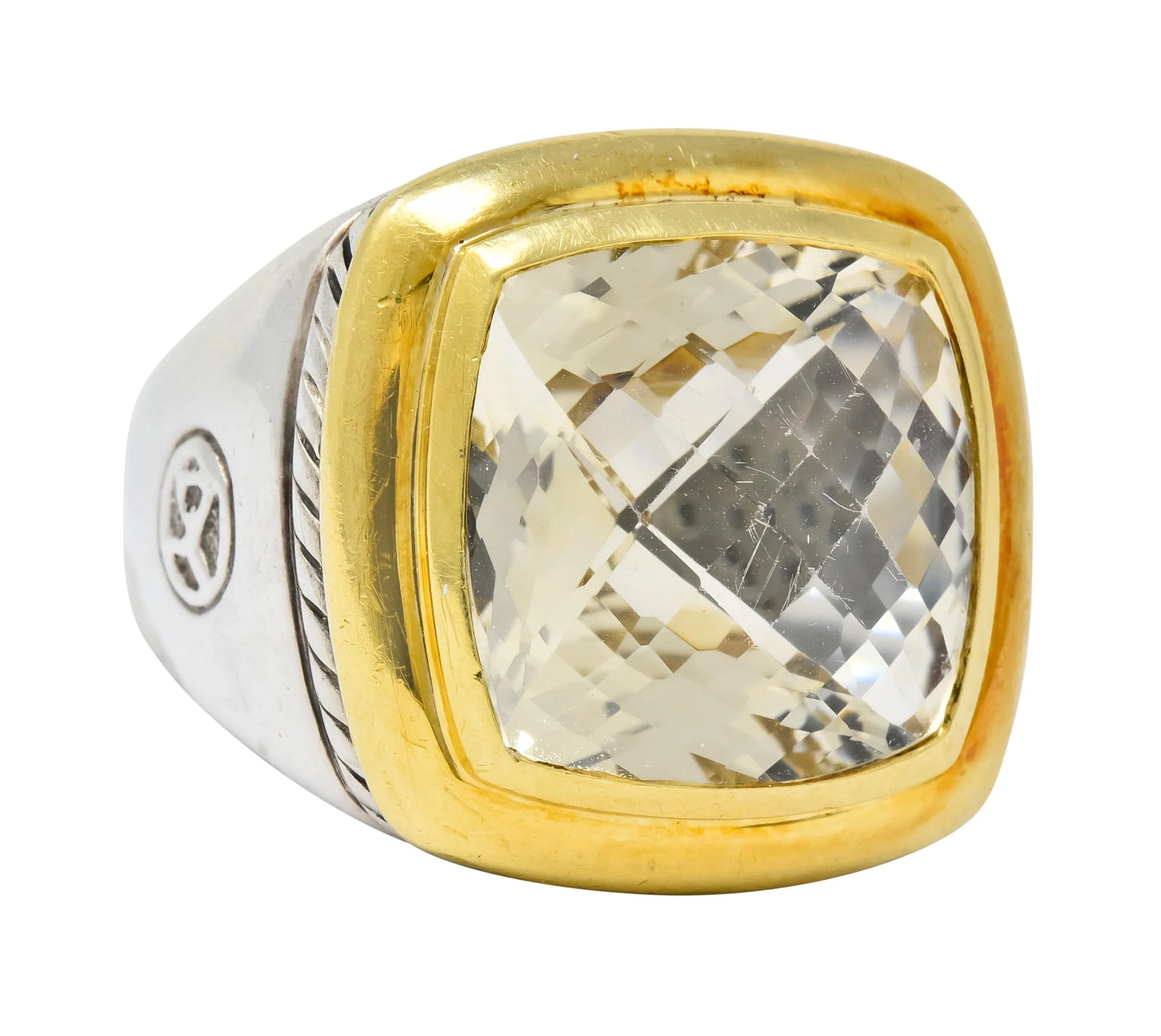 David Yurman Checkerboard Quartz 18 Karat Gold Sterling Silver Albion Cocktail Ring - Image 2