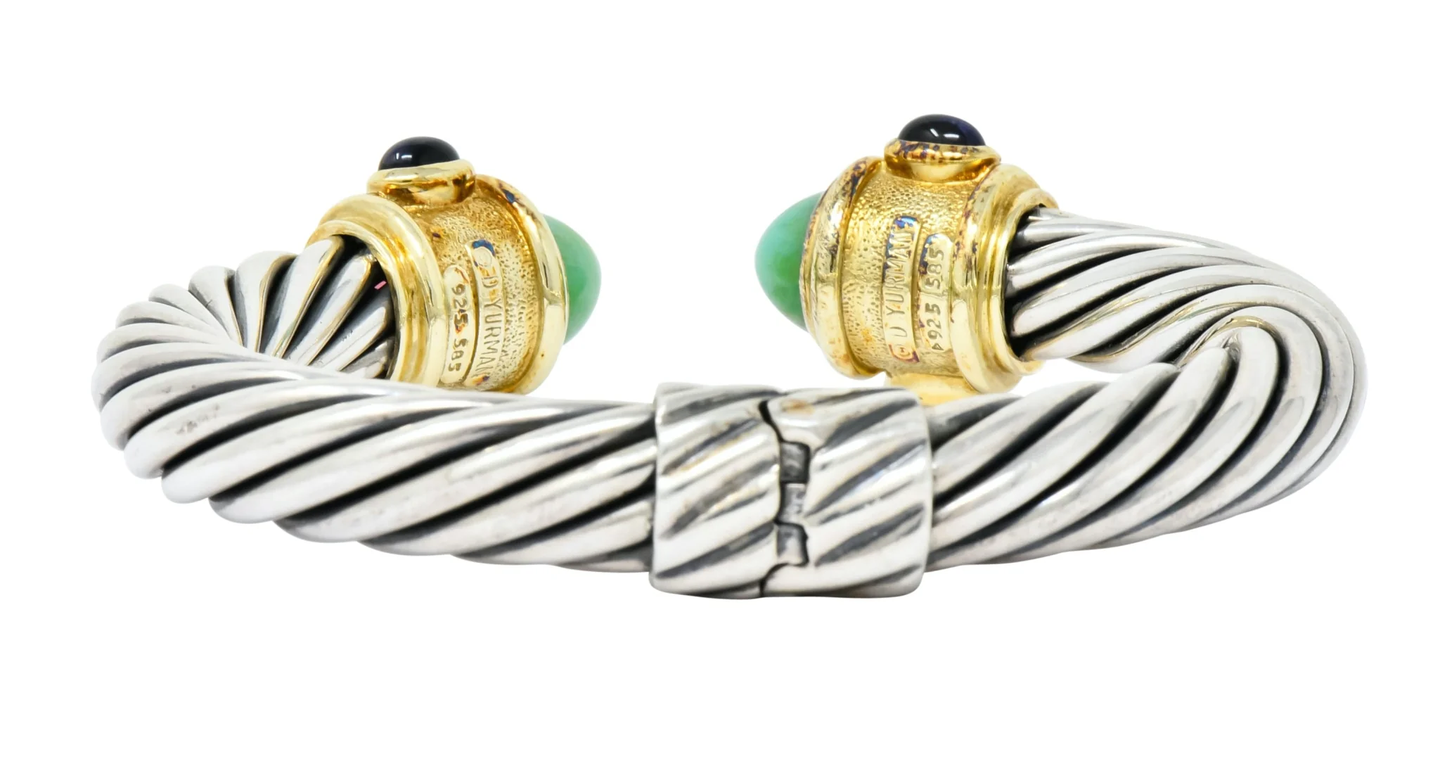 David Yurman Chrysoprase Iolite Garnet 14 Karat Gold Sterling Silver Renaissance Cuff Bracelet - Image 5