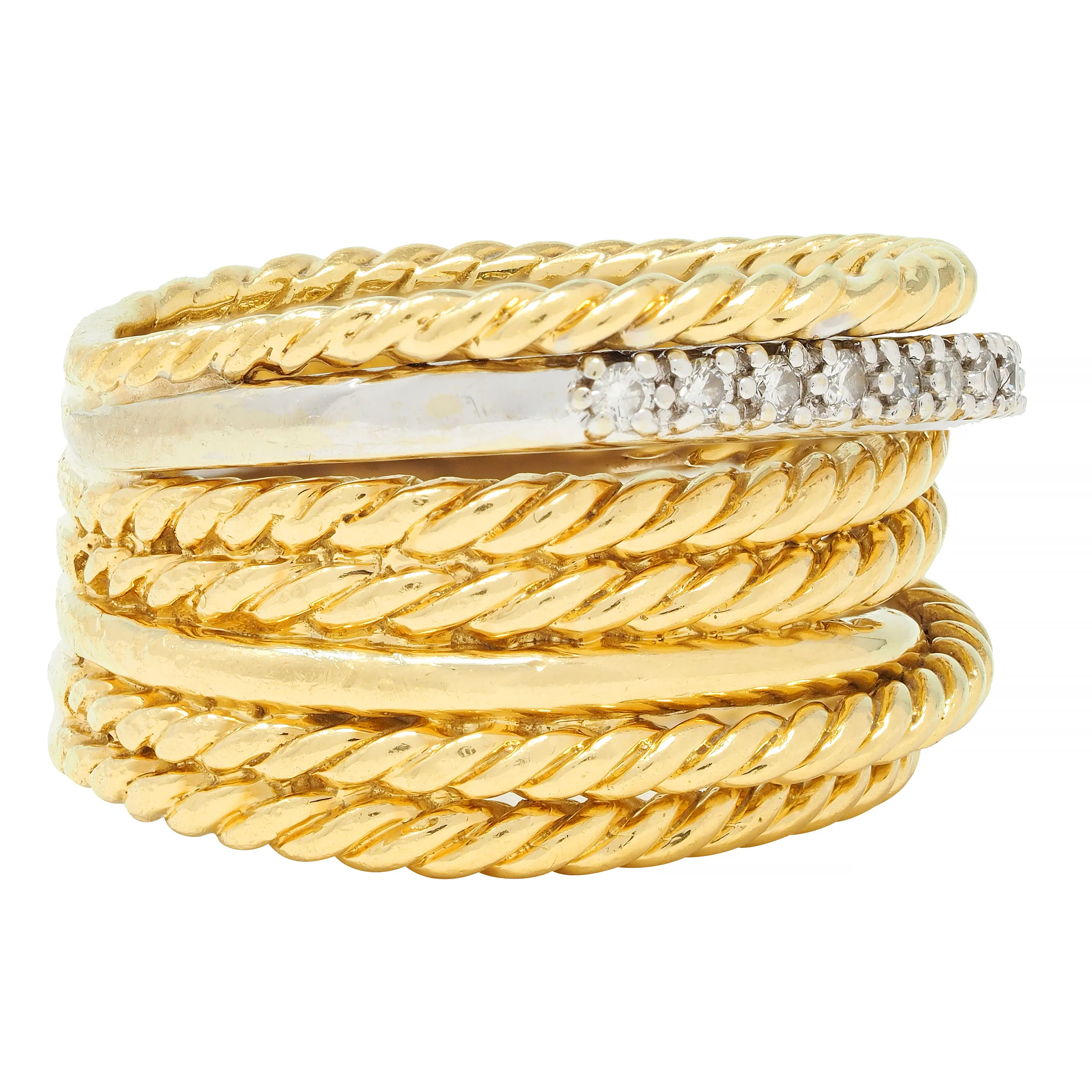 David Yurman Contemporary Diamond 18 Karat Two-Tone Gold Crossover Wide Band Ring - Image 2