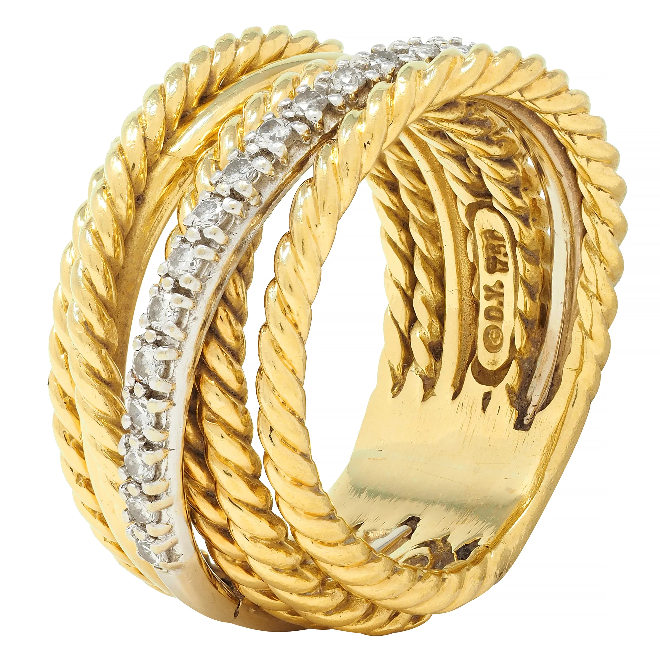 David Yurman Contemporary Diamond 18 Karat Two-Tone Gold Crossover Wide Band Ring - Image 6
