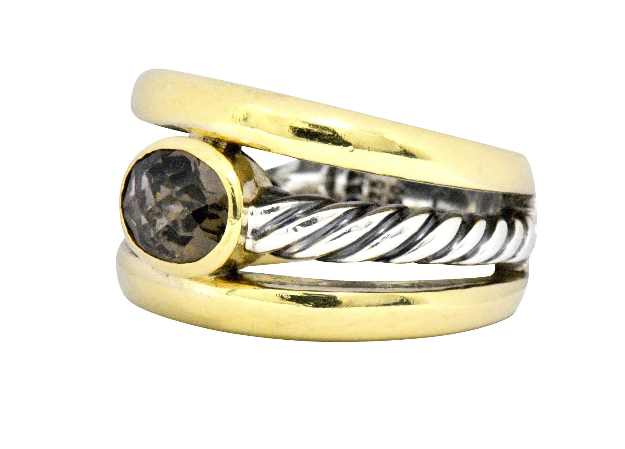 David Yurman Contemporary Smoky Quartz 18 Karat Gold Sterling Silver Ring - Image 2