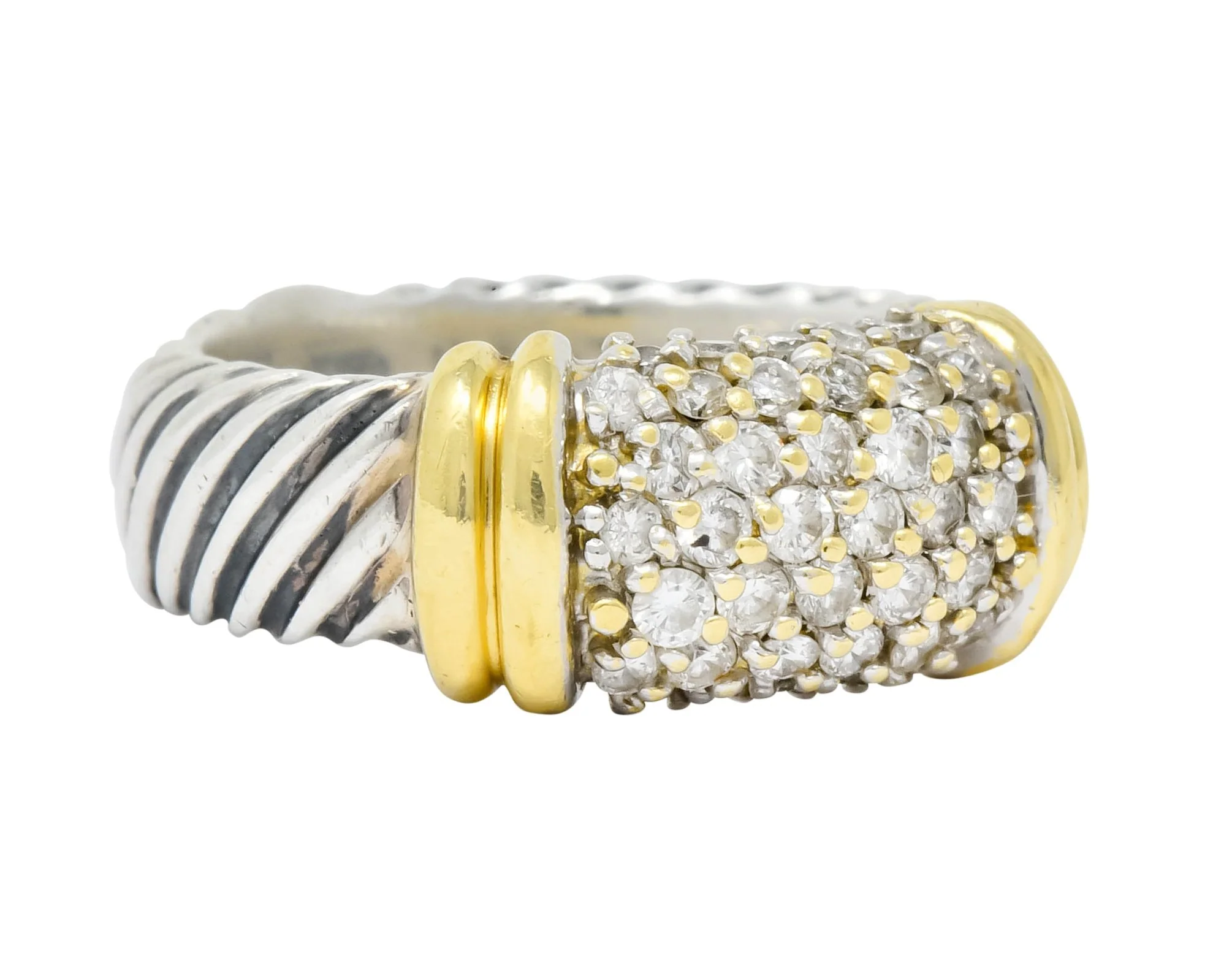 David Yurman Diamond 18 Karat Gold Sterling Silver Metro Ring - Image 2