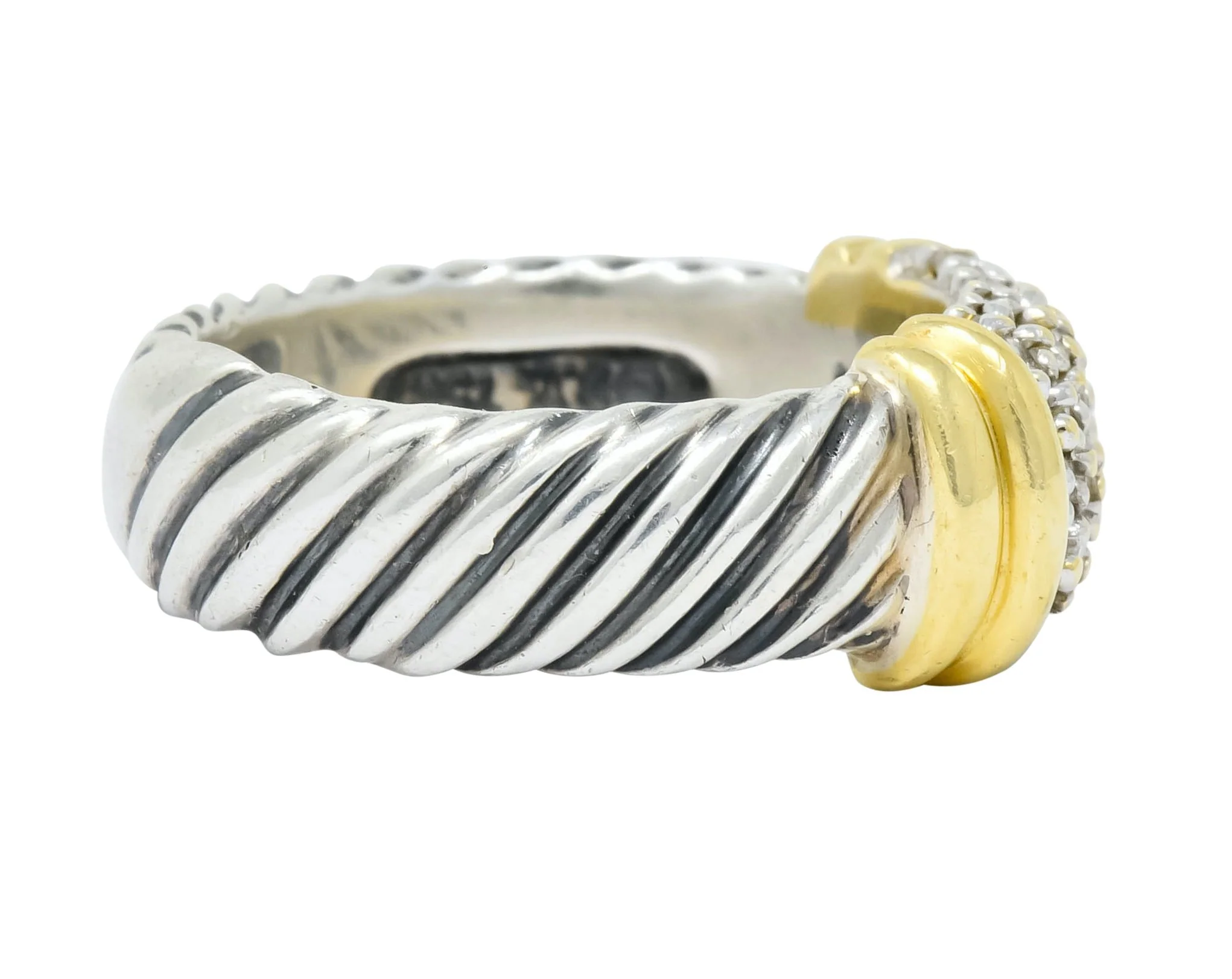 David Yurman Diamond 18 Karat Gold Sterling Silver Metro Ring - Image 3