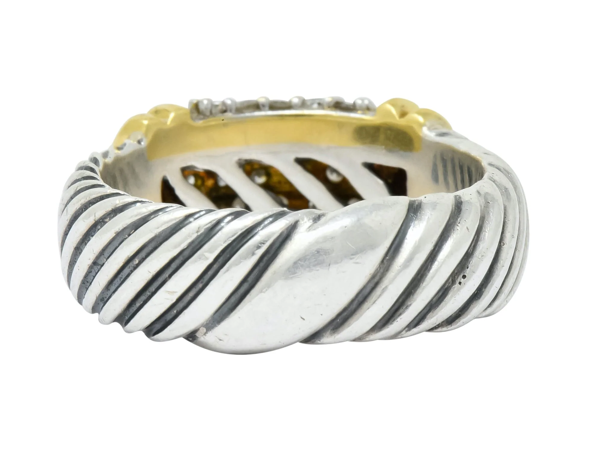 David Yurman Diamond 18 Karat Gold Sterling Silver Metro Ring - Image 4