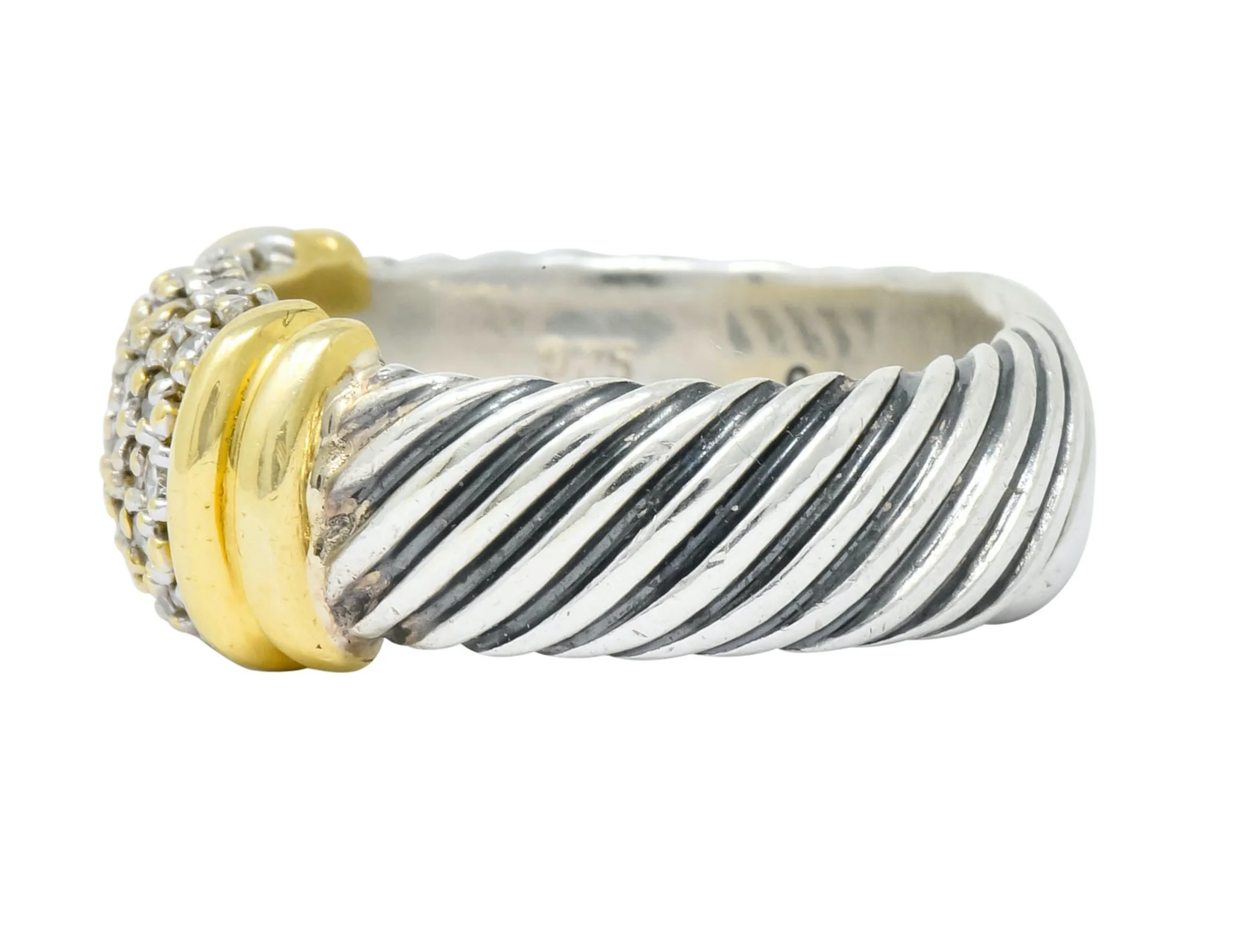 David Yurman Diamond 18 Karat Gold Sterling Silver Metro Ring - Image 5
