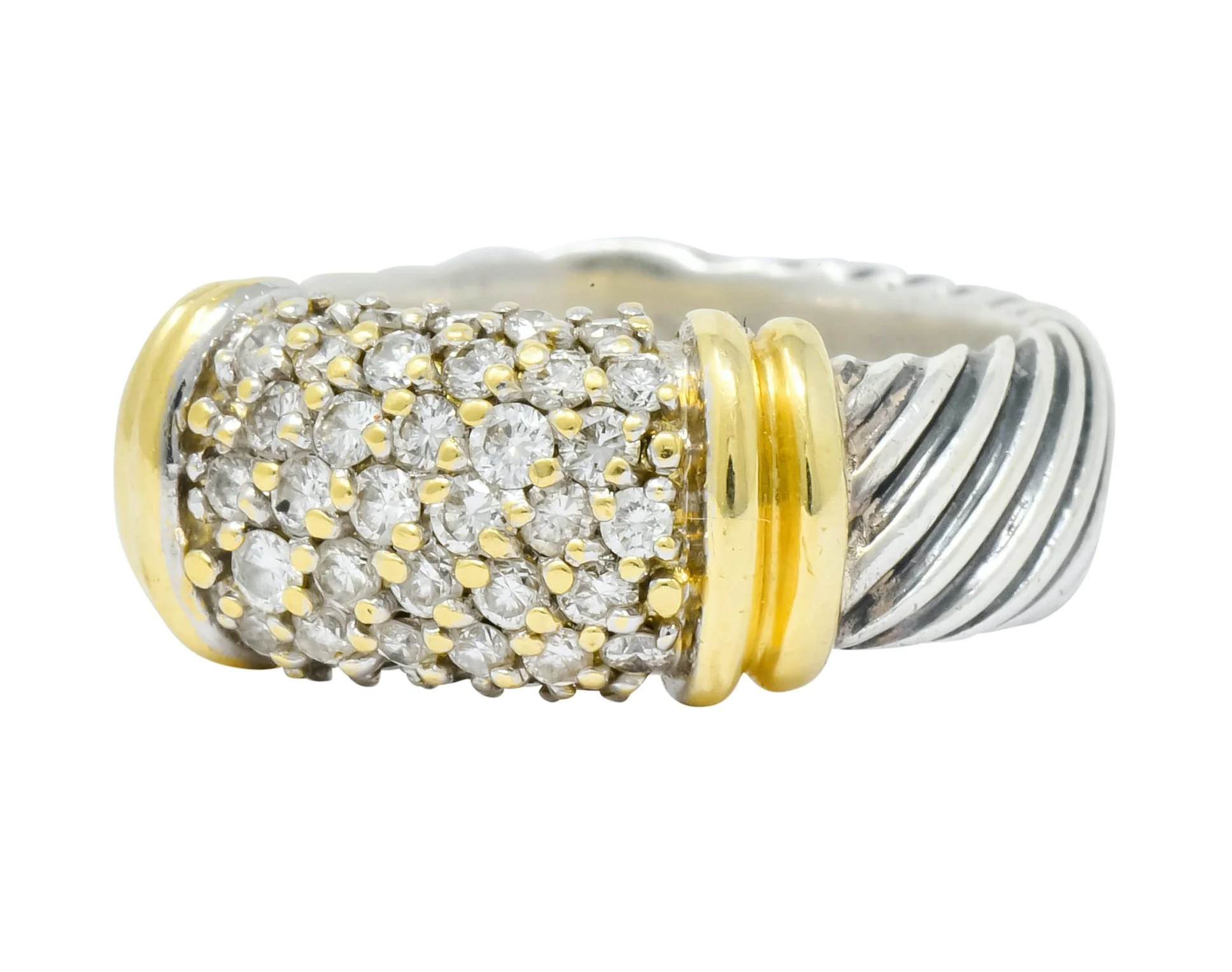 David Yurman Diamond 18 Karat Gold Sterling Silver Metro Ring - Image 6