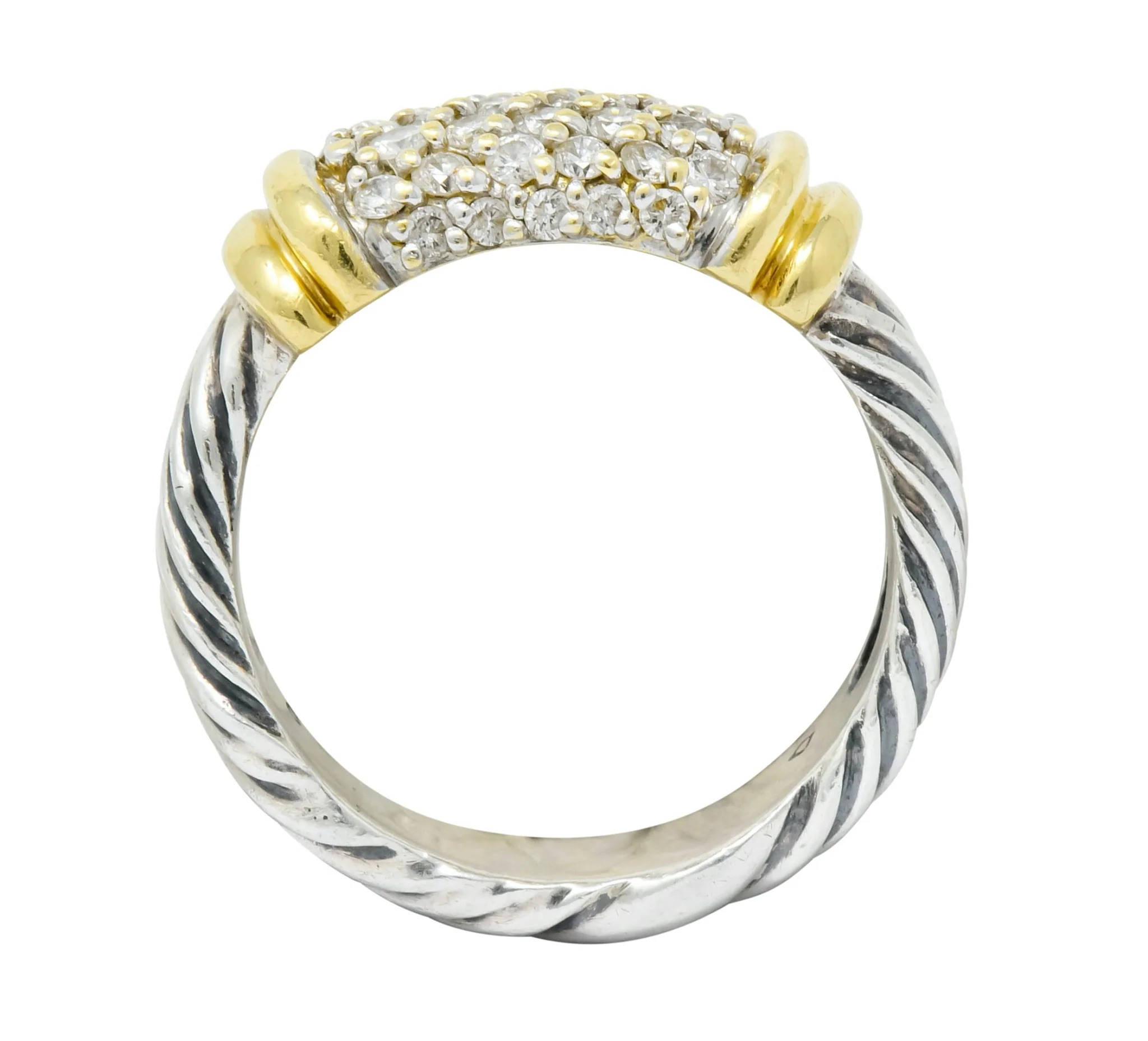 David Yurman Diamond 18 Karat Gold Sterling Silver Metro Ring - Image 8