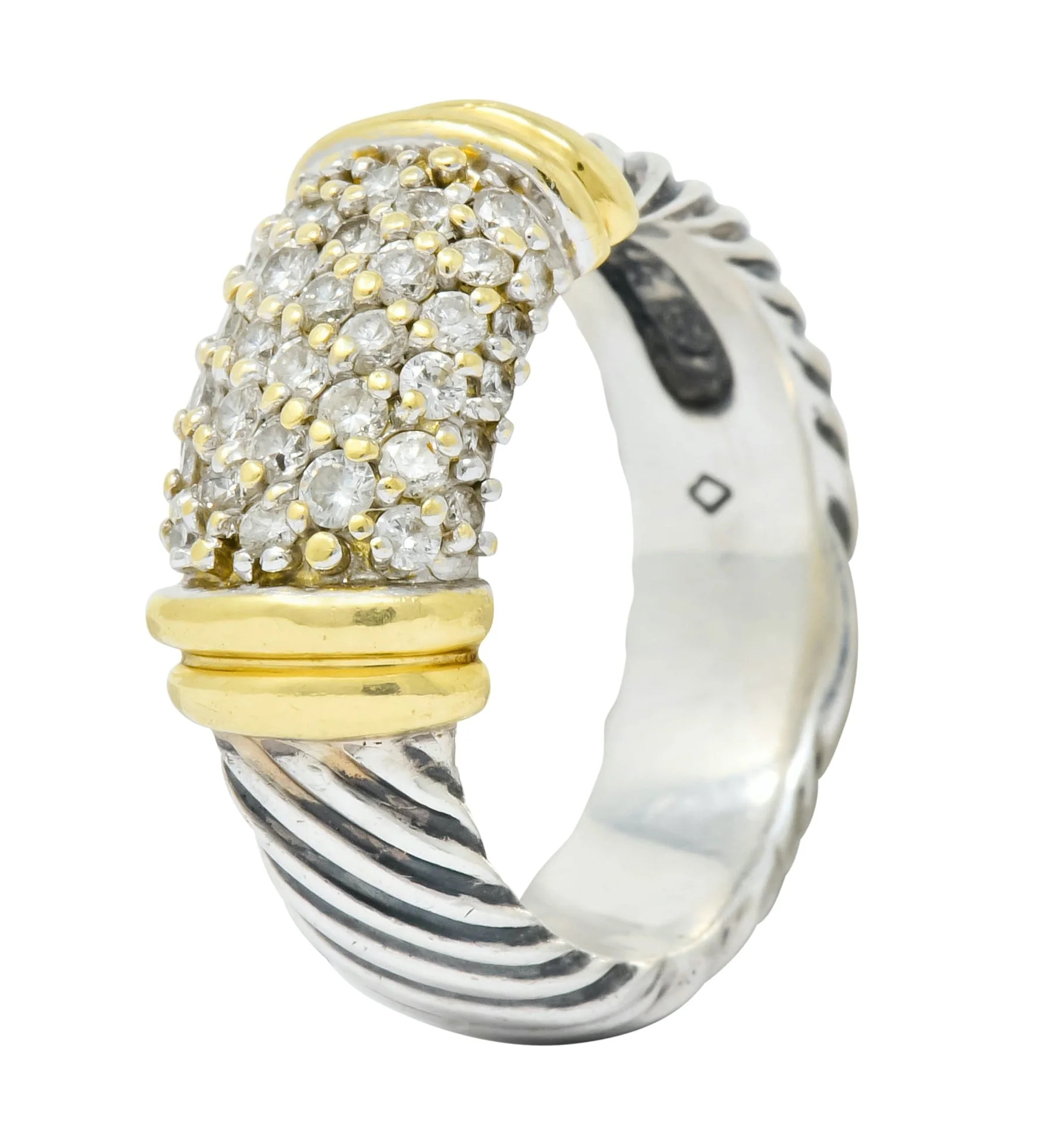 David Yurman Diamond 18 Karat Gold Sterling Silver Metro Ring - Image 9
