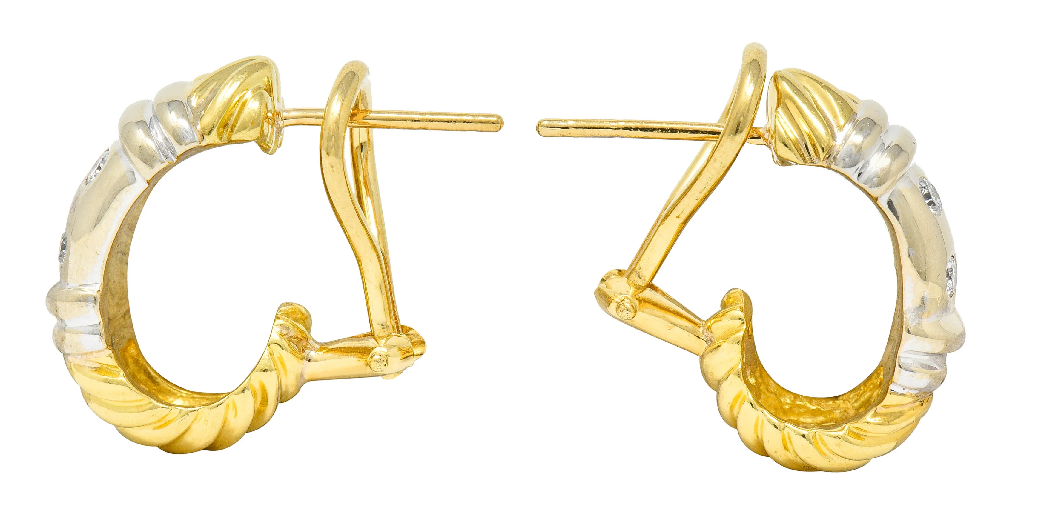 David Yurman Diamond 18 Karat Yellow And White Gold Metro J Hoop Earrings - Image 2