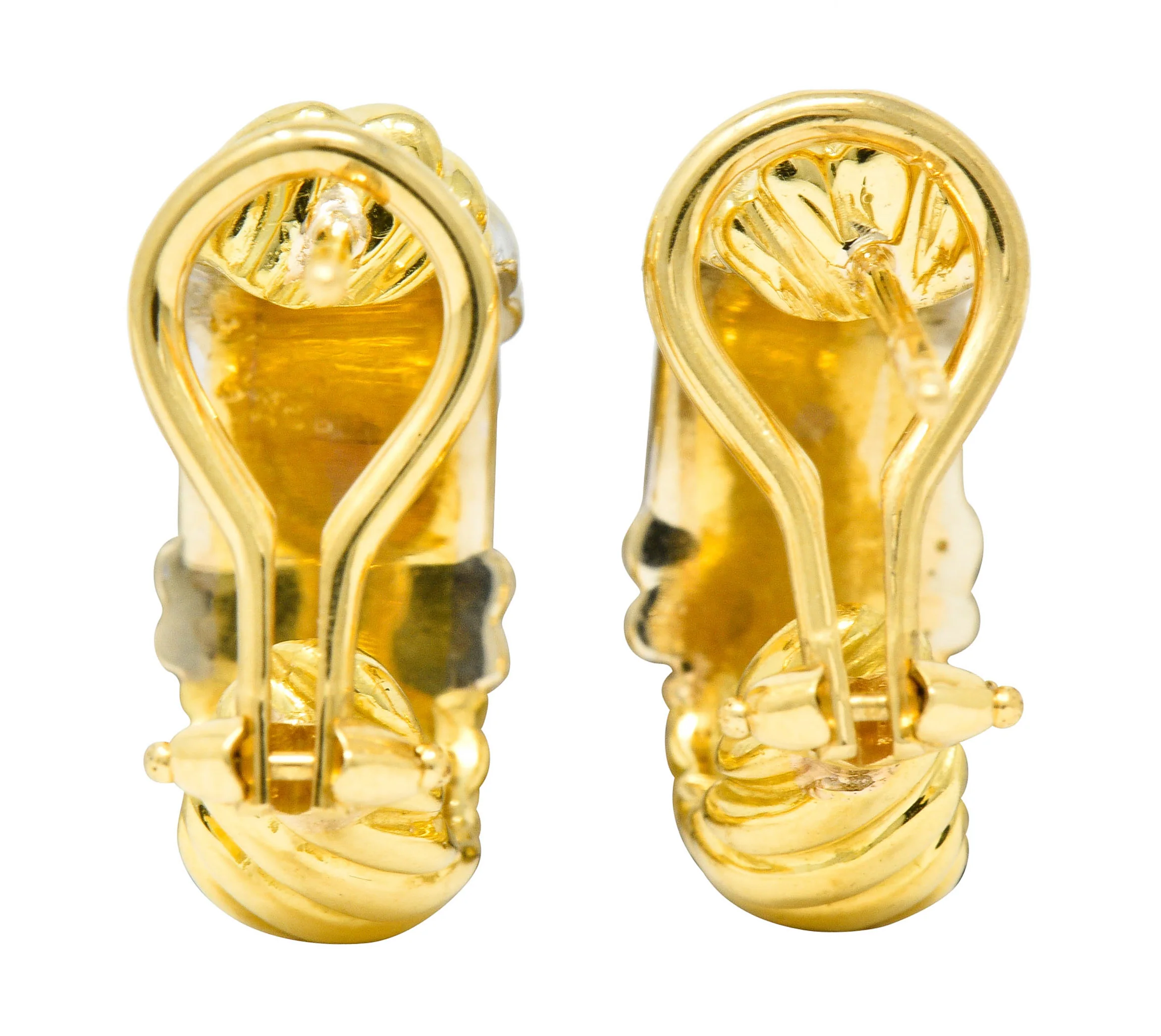 David Yurman Diamond 18 Karat Yellow And White Gold Metro J Hoop Earrings - Image 3