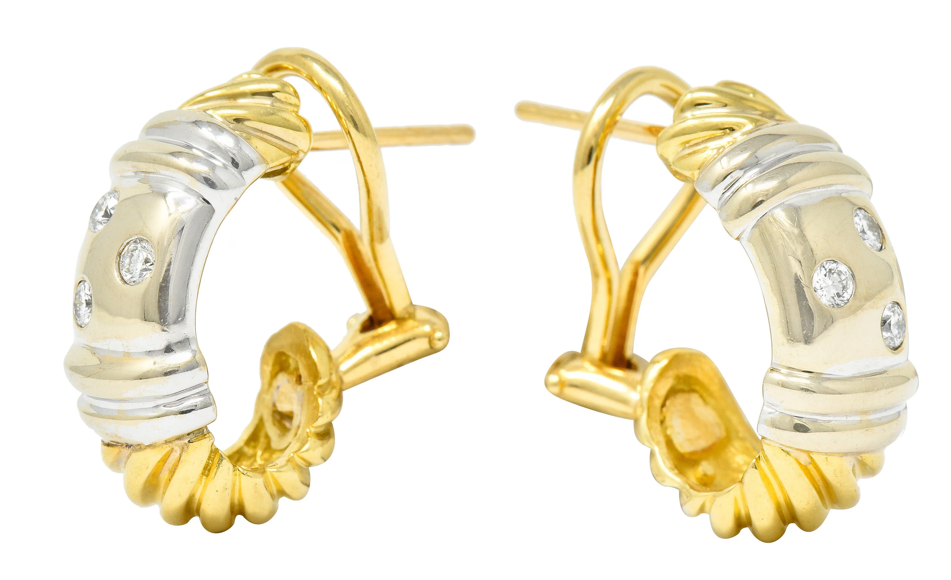 David Yurman Diamond 18 Karat Yellow And White Gold Metro J Hoop Earrings - Image 5