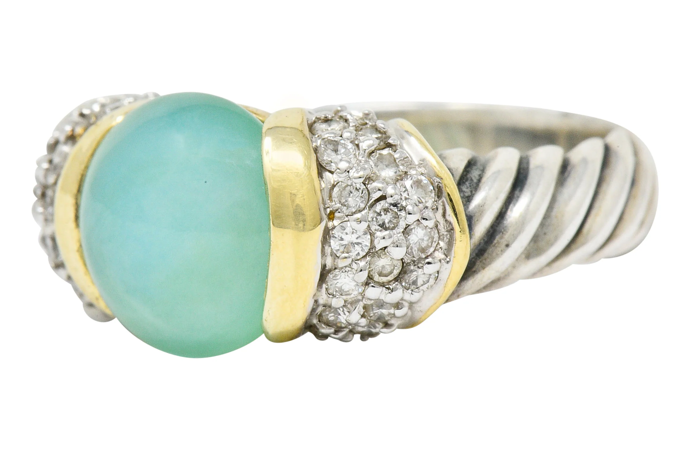 David Yurman Diamond Chrysoprase 18 Karat Gold Silver Capri Ring - Image 6
