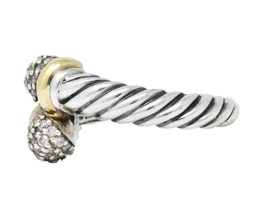 David Yurman Diamond Sterling Silver 18 Karat Gold Bypass Ring - Image 5