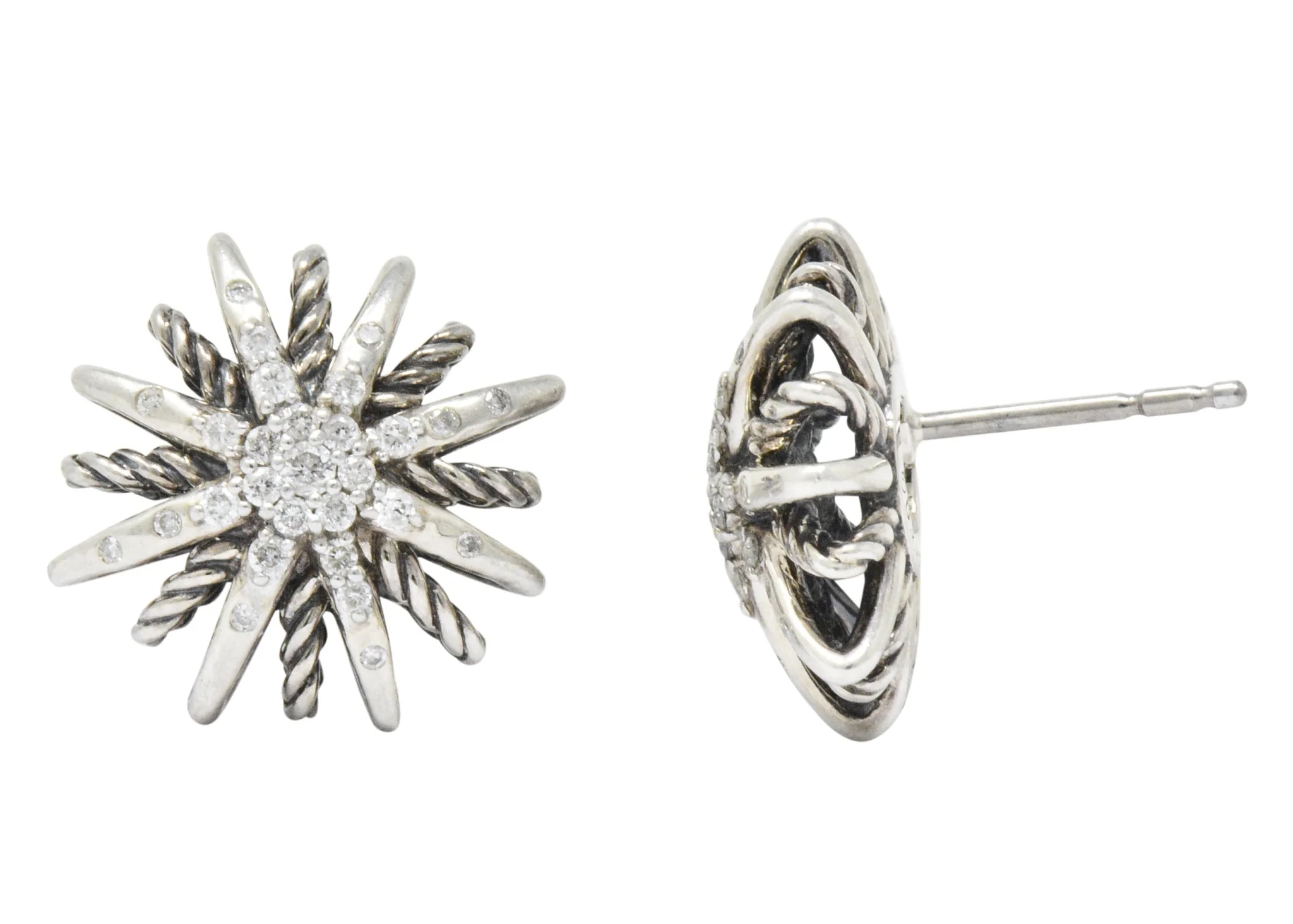 David Yurman Diamond Sterling Silver Starburst Earrings - Image 2