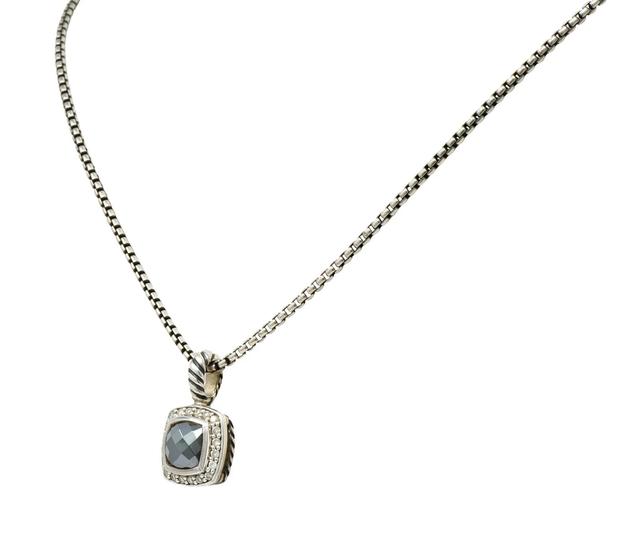 David Yurman Hematite Diamond Sterling Silver Petite Albion Pendant Necklace - Image 2