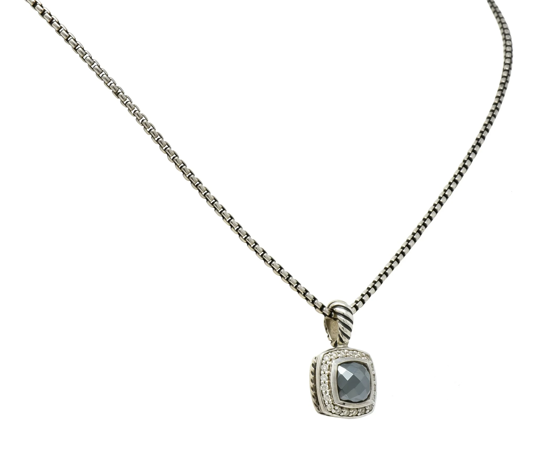 David Yurman Hematite Diamond Sterling Silver Petite Albion Pendant Necklace - Image 3