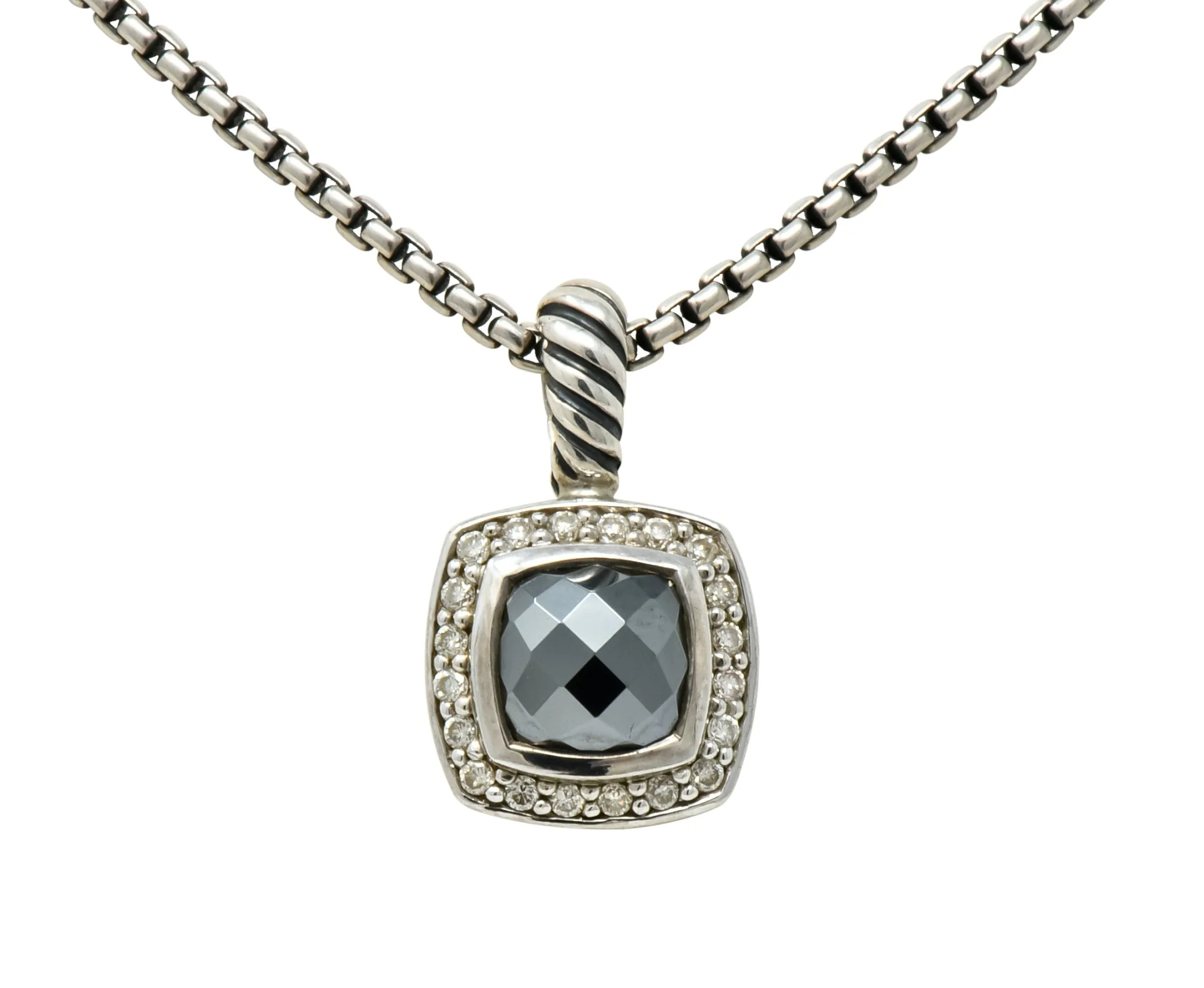 David Yurman Hematite Diamond Sterling Silver Petite Albion Pendant Necklace - Image 8