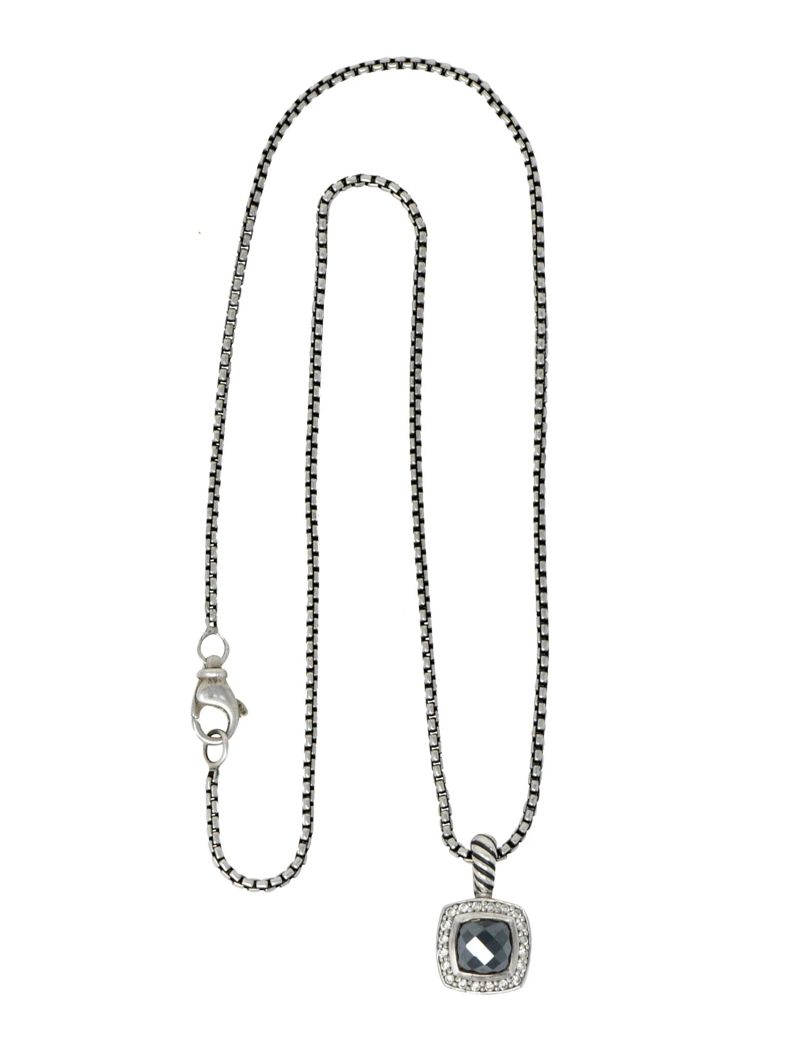 David Yurman Hematite Diamond Sterling Silver Petite Albion Pendant Necklace - Image 9