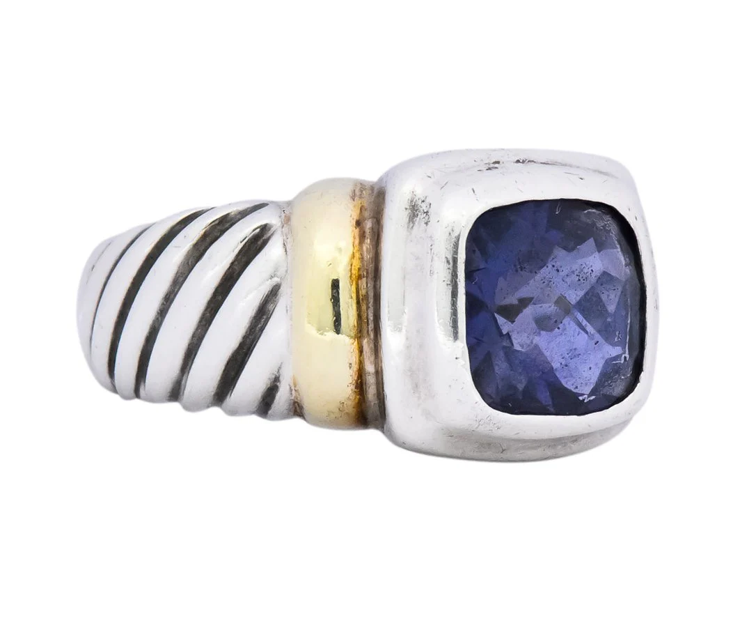 David Yurman Iolite Sterling Silver 14 Karat Gold Noblesse Ring - Image 2