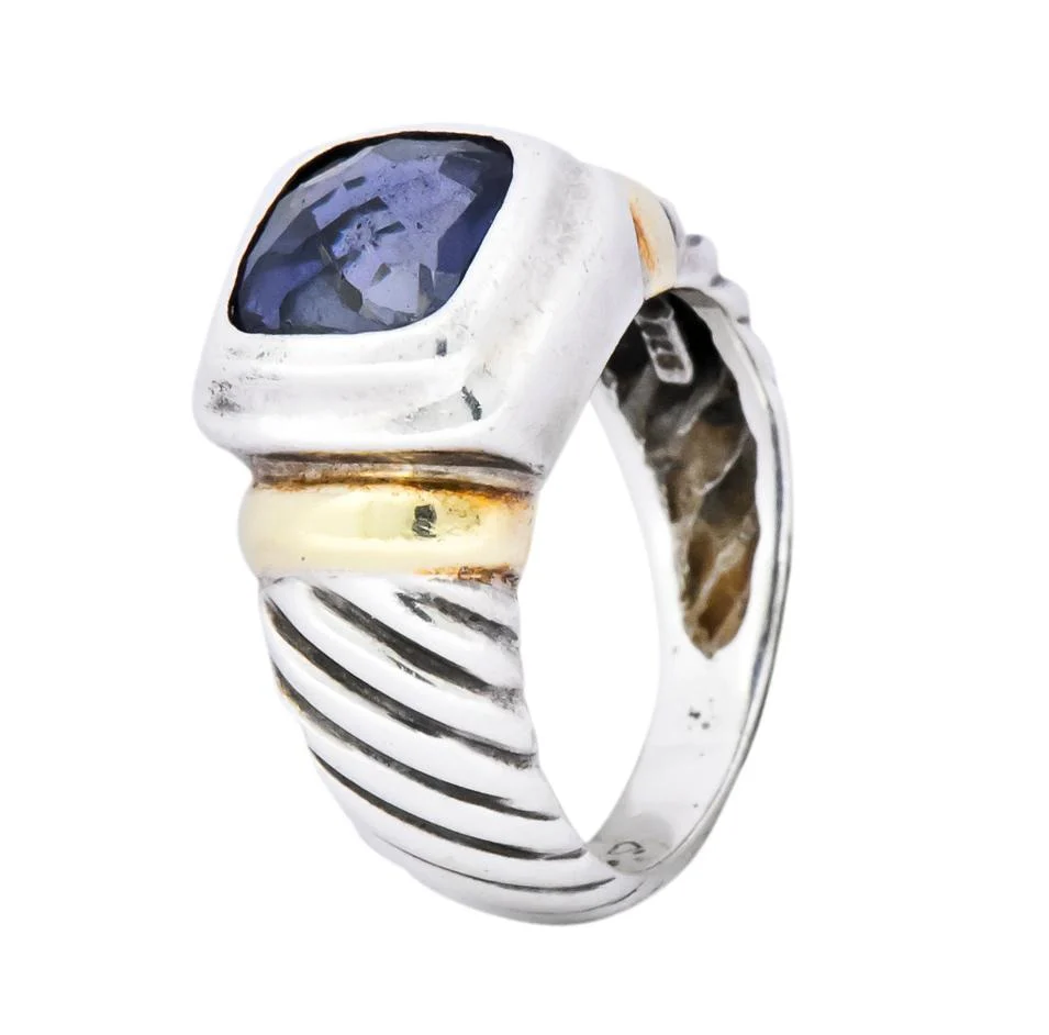 David Yurman Iolite Sterling Silver 14 Karat Gold Noblesse Ring - Image 8