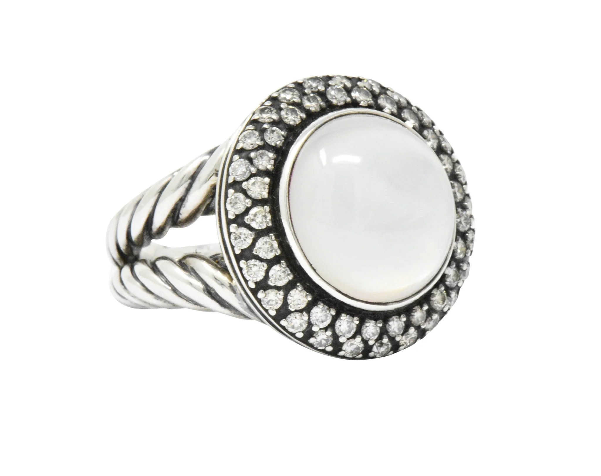 David Yurman Moonstone Mother Of Pearl .65 CTW Diamond Cable Twist Sterling Silver Ring - Image 3