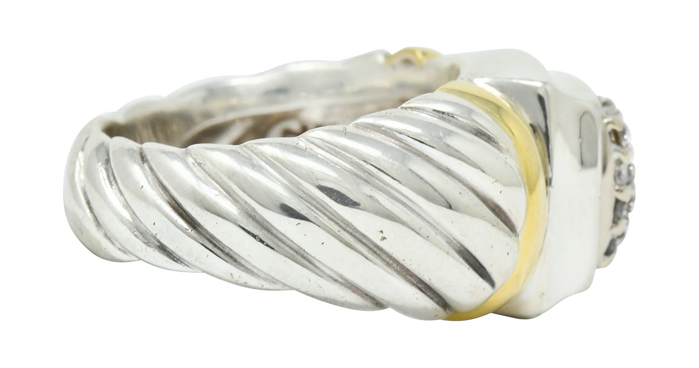 David Yurman Pave Diamond 18 Karat Gold Silver Noblesse Ring - Image 3