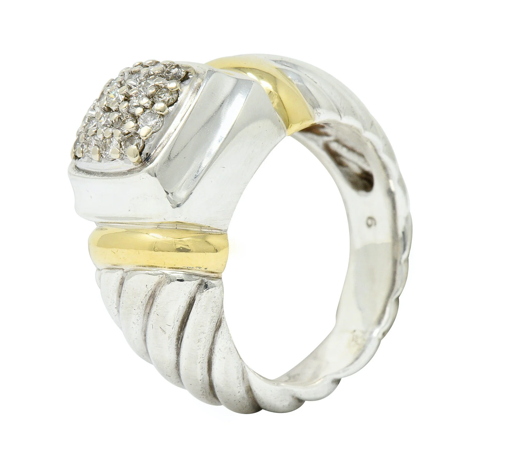 David Yurman Pave Diamond 18 Karat Gold Silver Noblesse Ring - Image 8