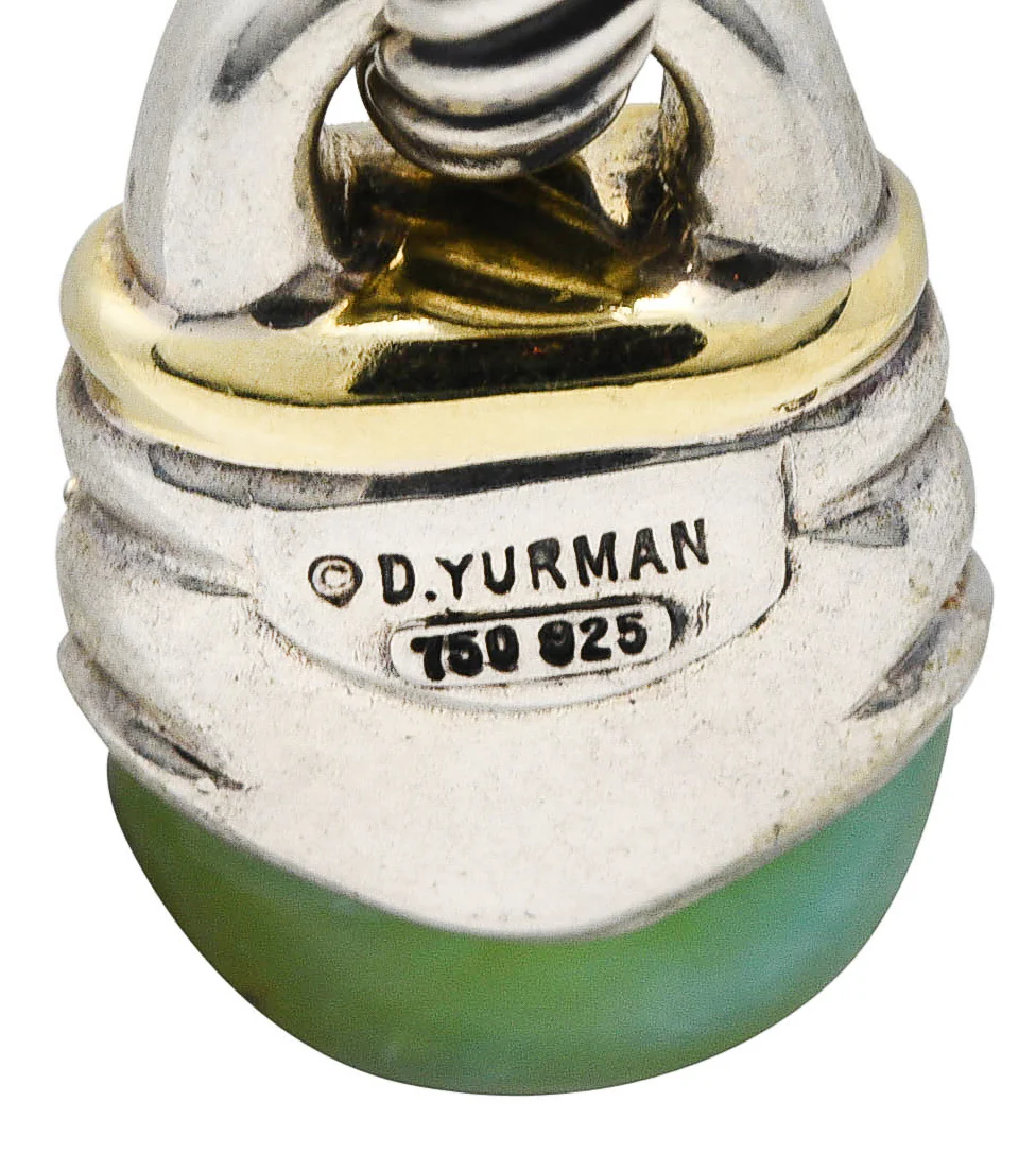 David Yurman Pave Diamond Chrysoprase 18 Karat Gold Sterling Silver Enhancer Pendant Necklace - Image 5