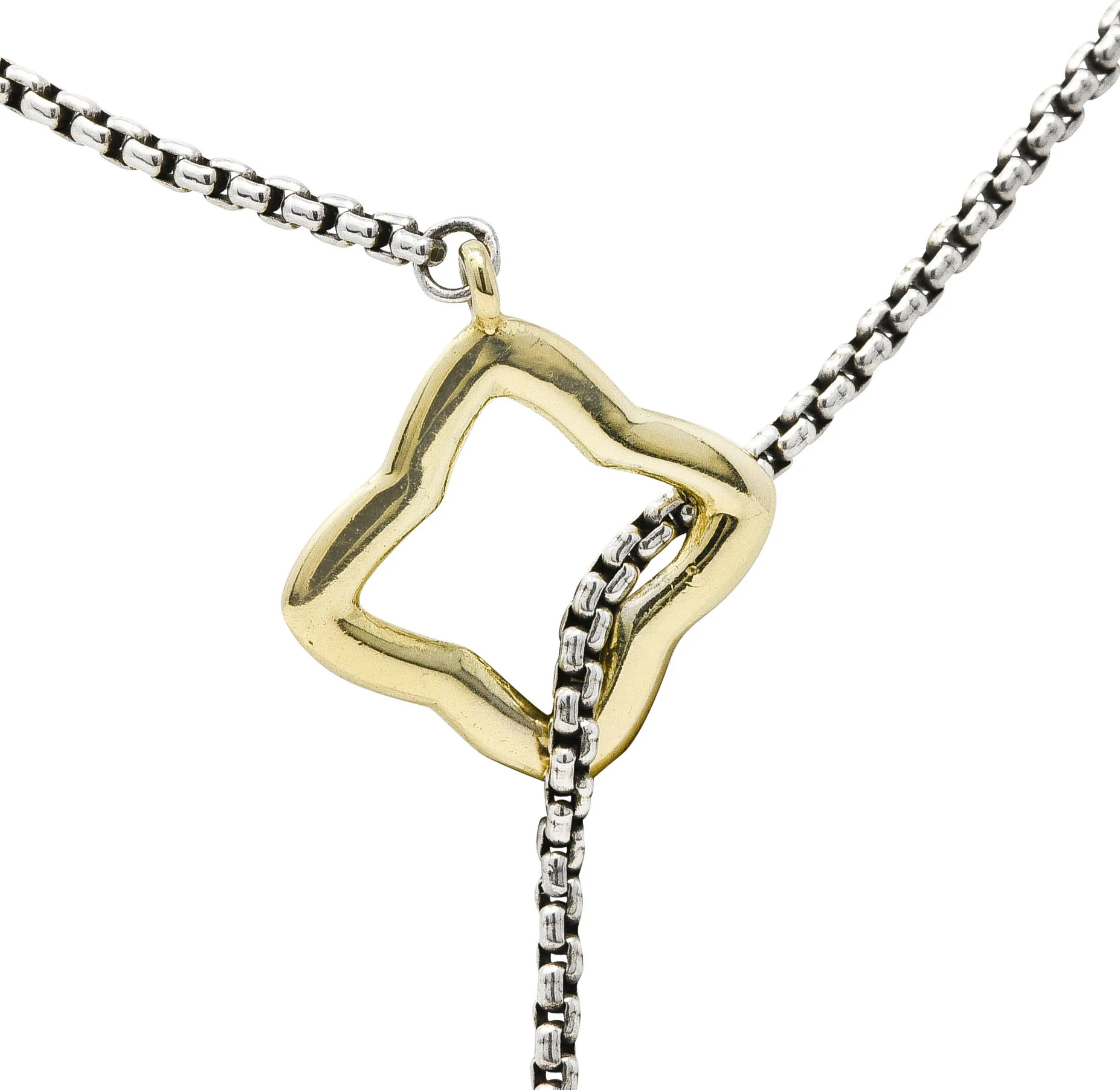 David Yurman Pearl 18 Karat Gold Sterling Silver Quatrefoil Lariat Necklace - Image 7